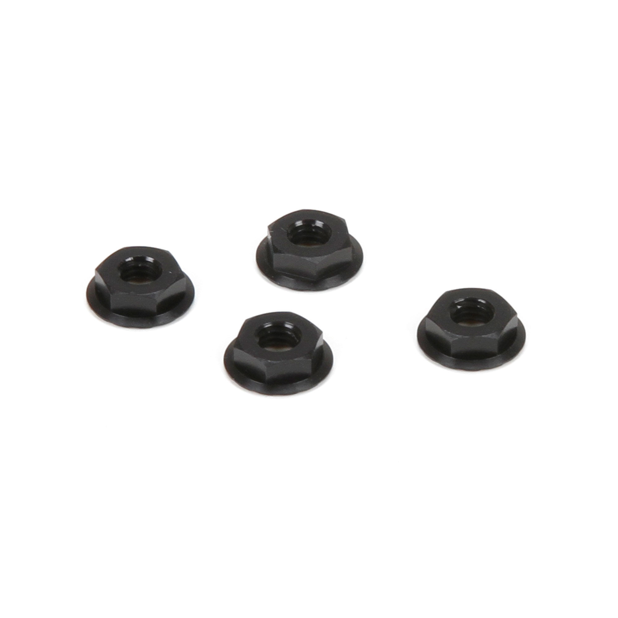 Team Losi Racing M4 Aluminum Serrated Nuts, Low Profile, Black (4)