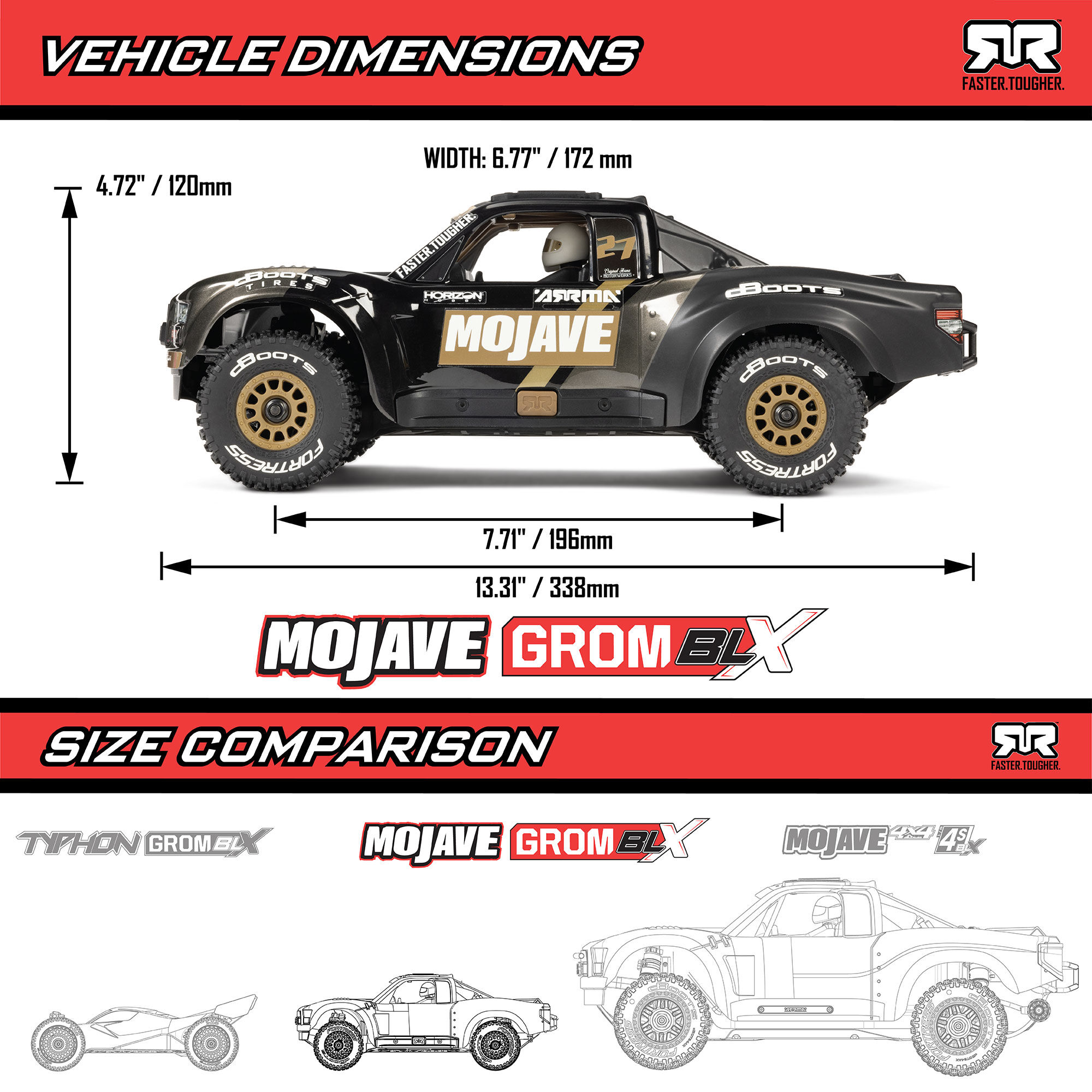 ARRMA 1/16 MOJAVE GROM 223S DSC 4X4 RTR Brushless Desert Truck, Black