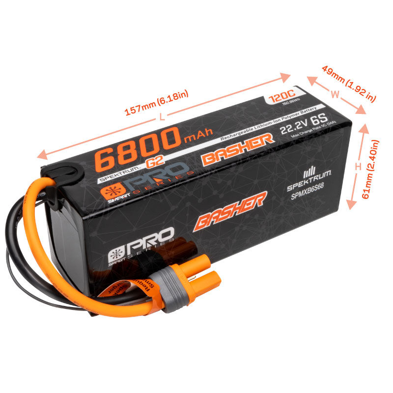Spektrum Accessories 22.2V 6800mAh 6S 120C Smart G2 Pro Basher LiPo Battery: IC5