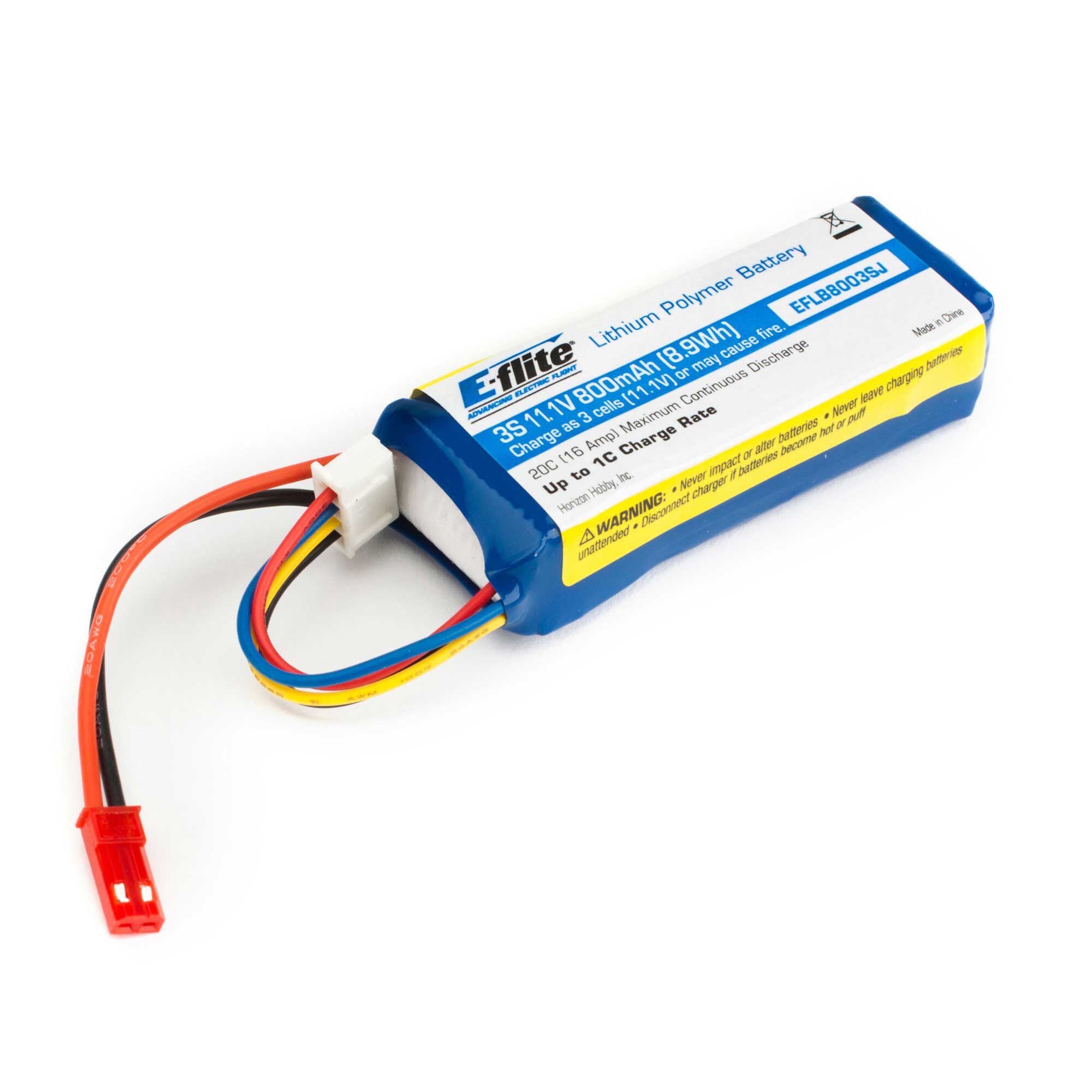 E-flite 11.1V 800mAh 3S 20C LiPo Battery: JST