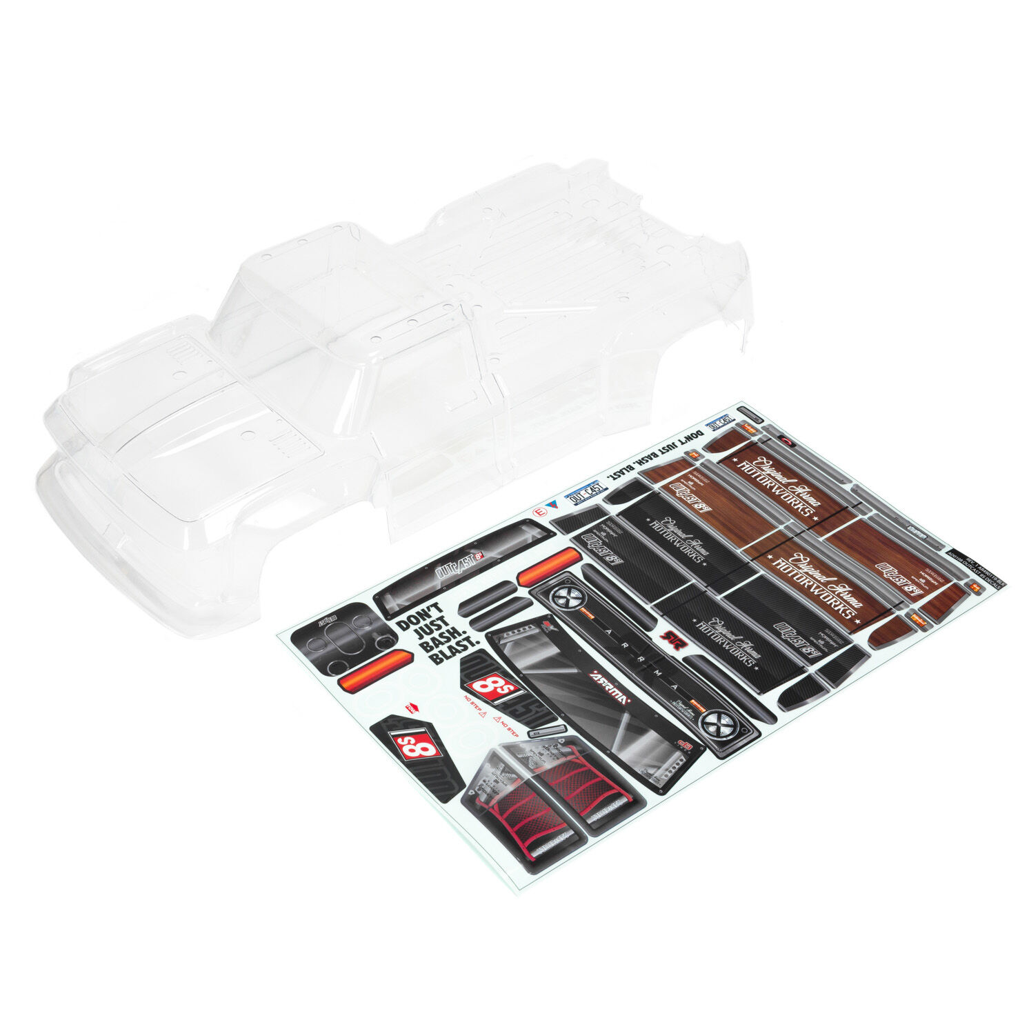 ARRMA 1/5 Clear Body Shell with Decals: OUTCAST 8S