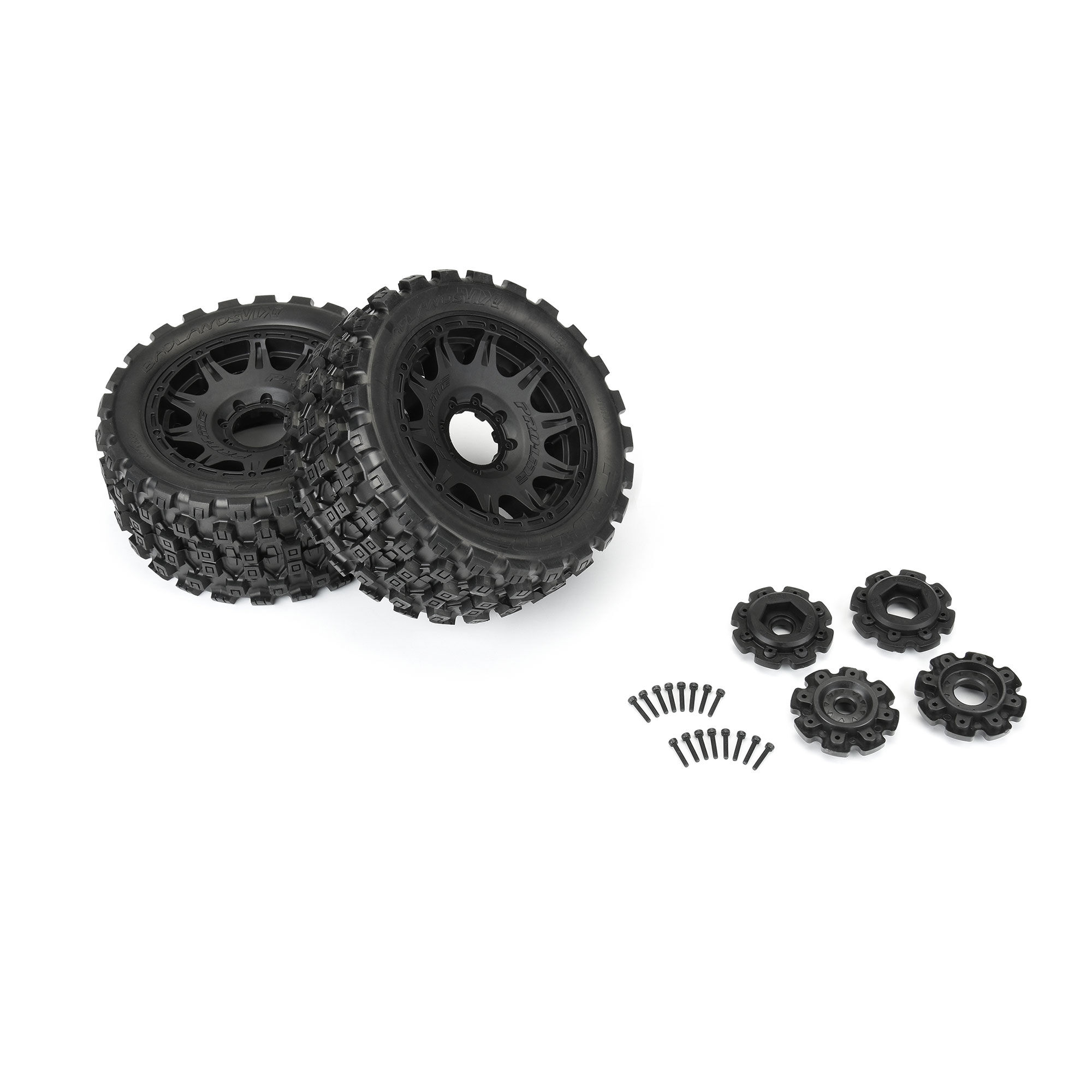 Pro-Line Racing 1/6 Badlands MX57 Front/Rear 5.7” Tires Mounted on Raid 8x48 Removable 24mm Hex Wheels (2): Black