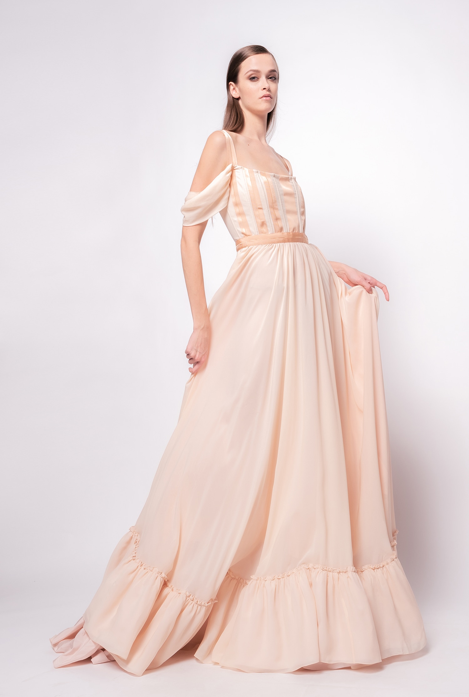 Long georgette bustier dress