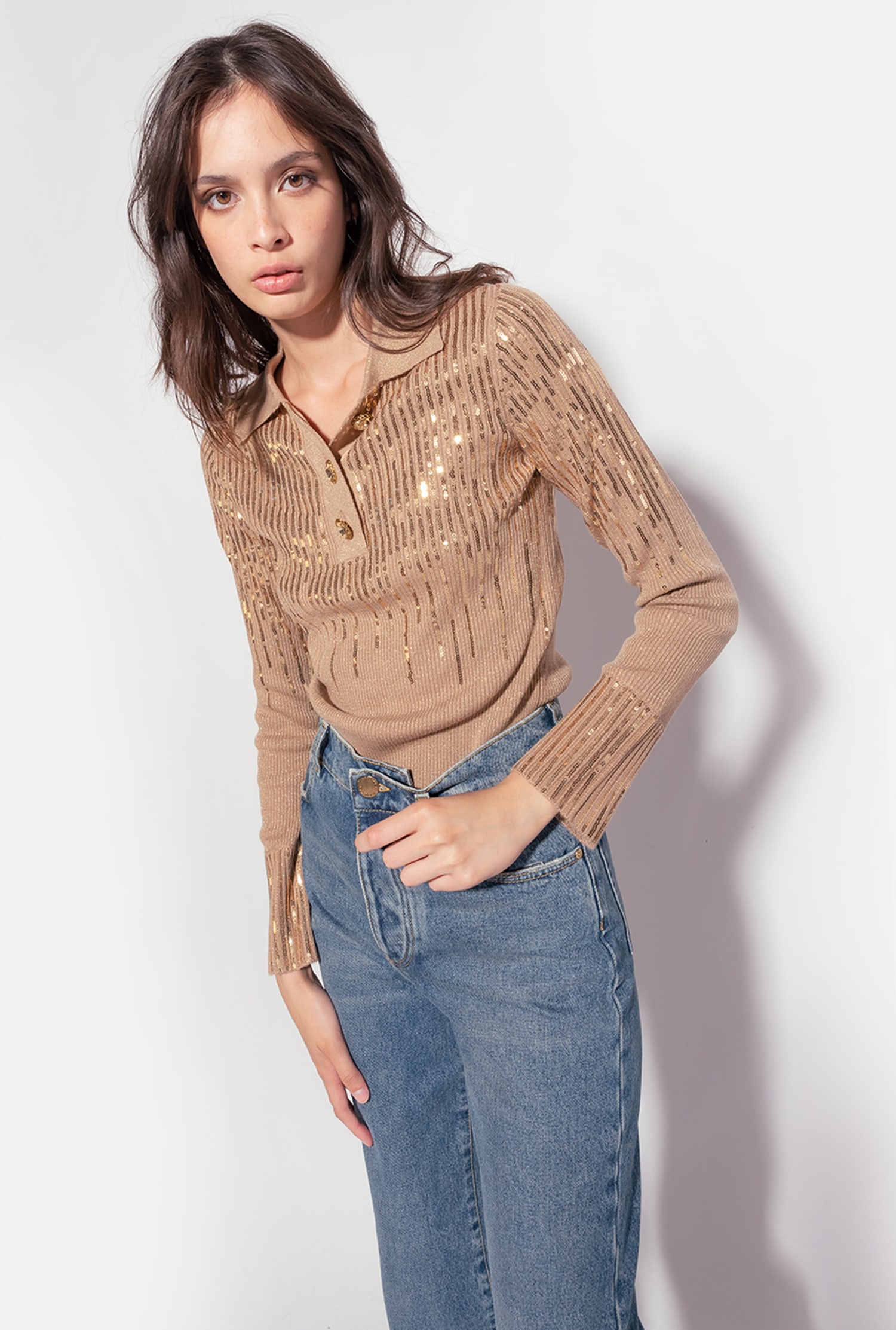 Rib-knit sweater with sequins