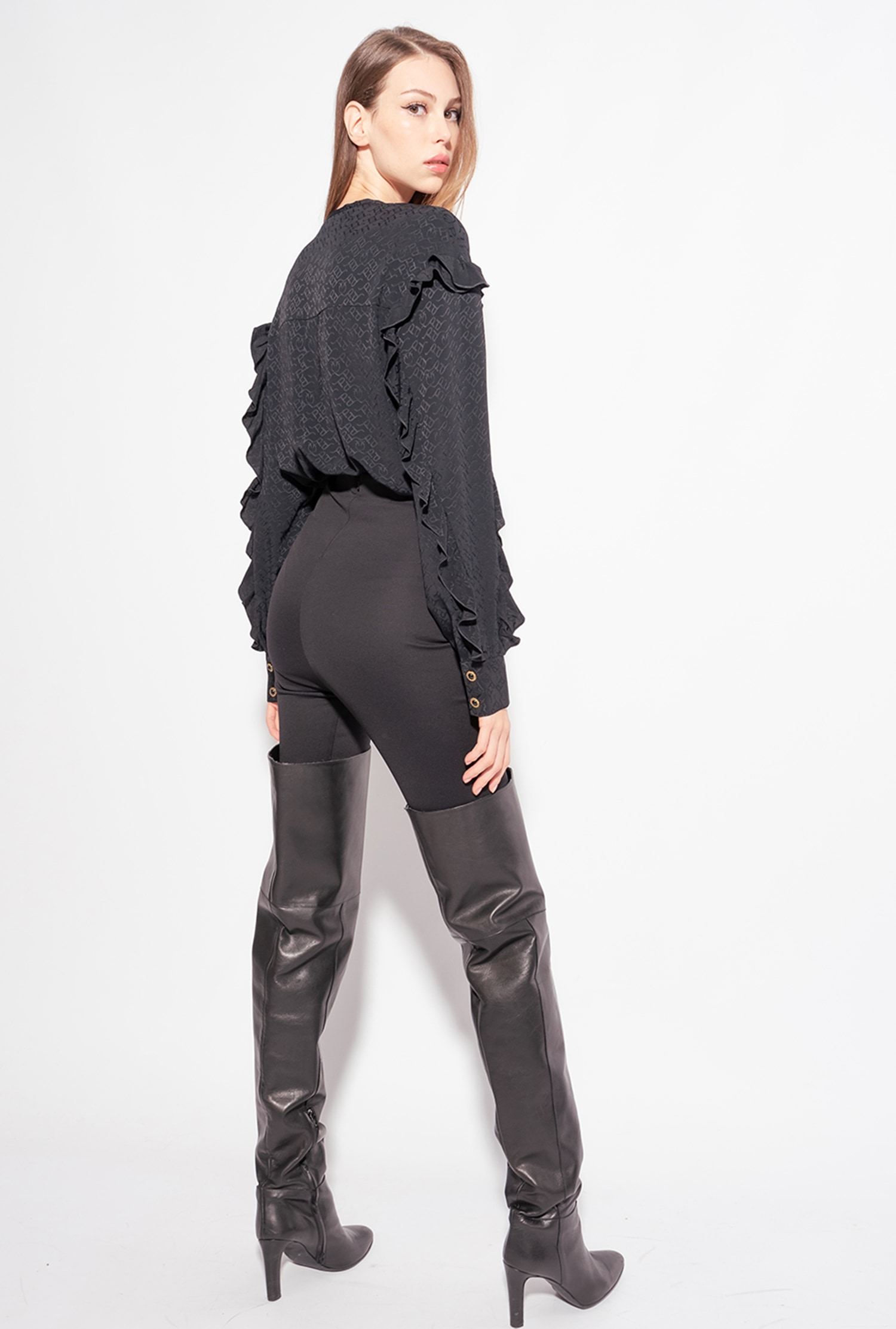 Silk jacquard blouse with logo