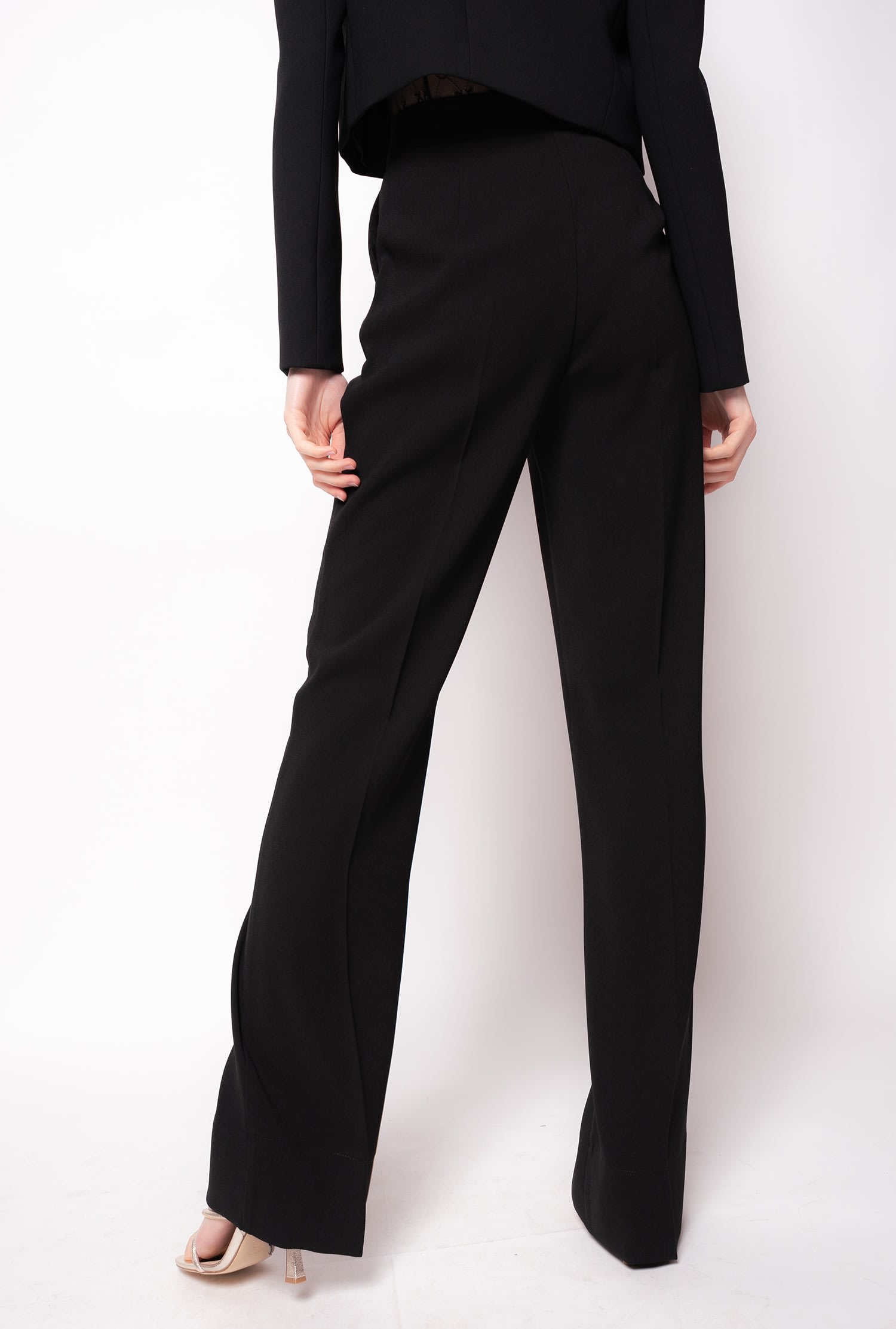 Flared poly crepe trousers