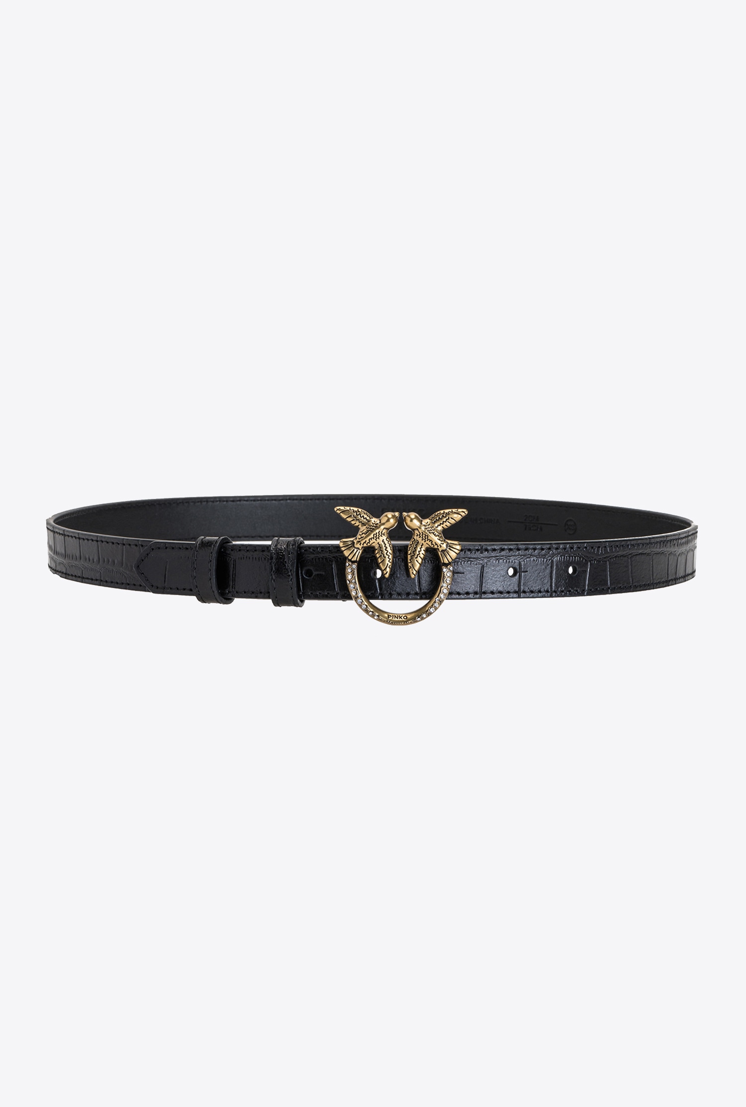 Thin crocodile-print Love Birds leather belt