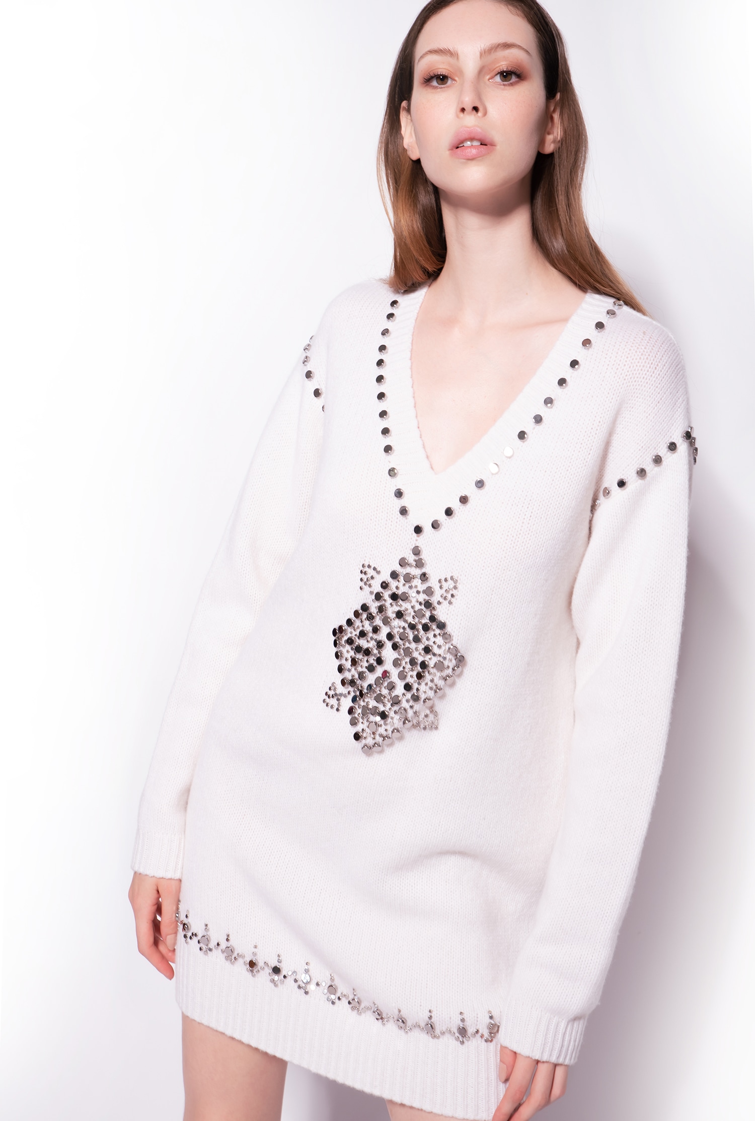 Knit dress with metal embellishment