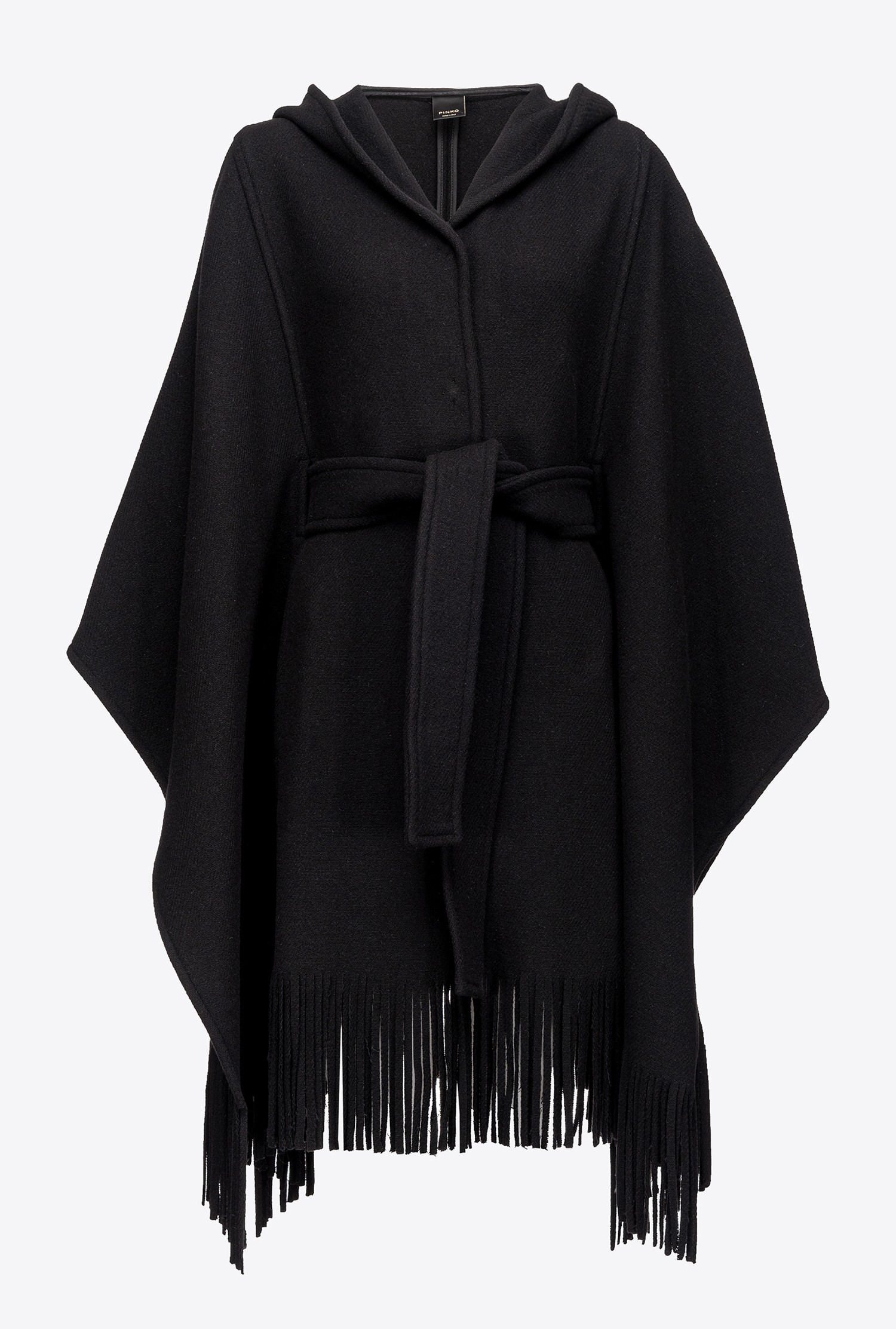 Hooded cape with fringing