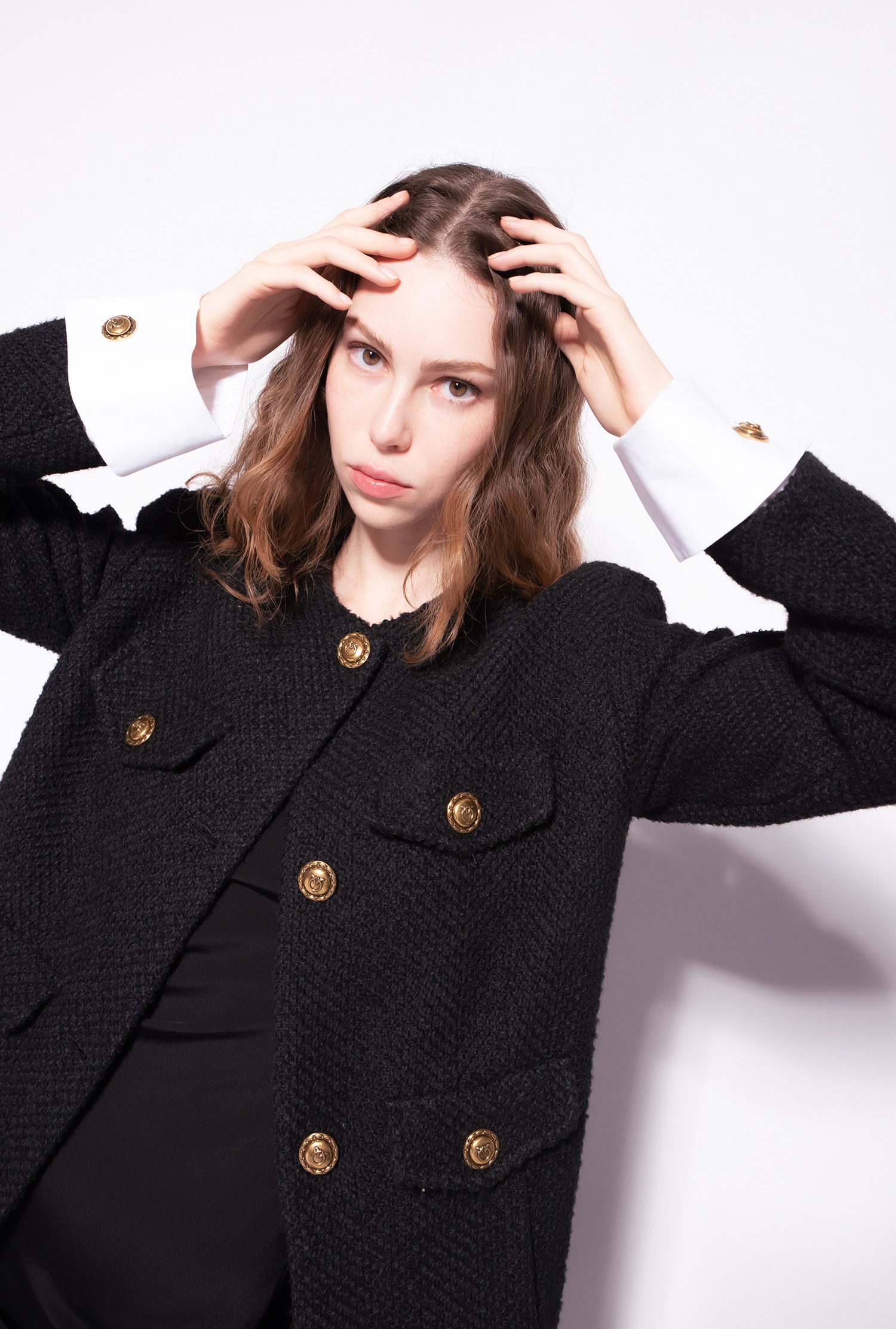 Bouclé pea coat with cuffs