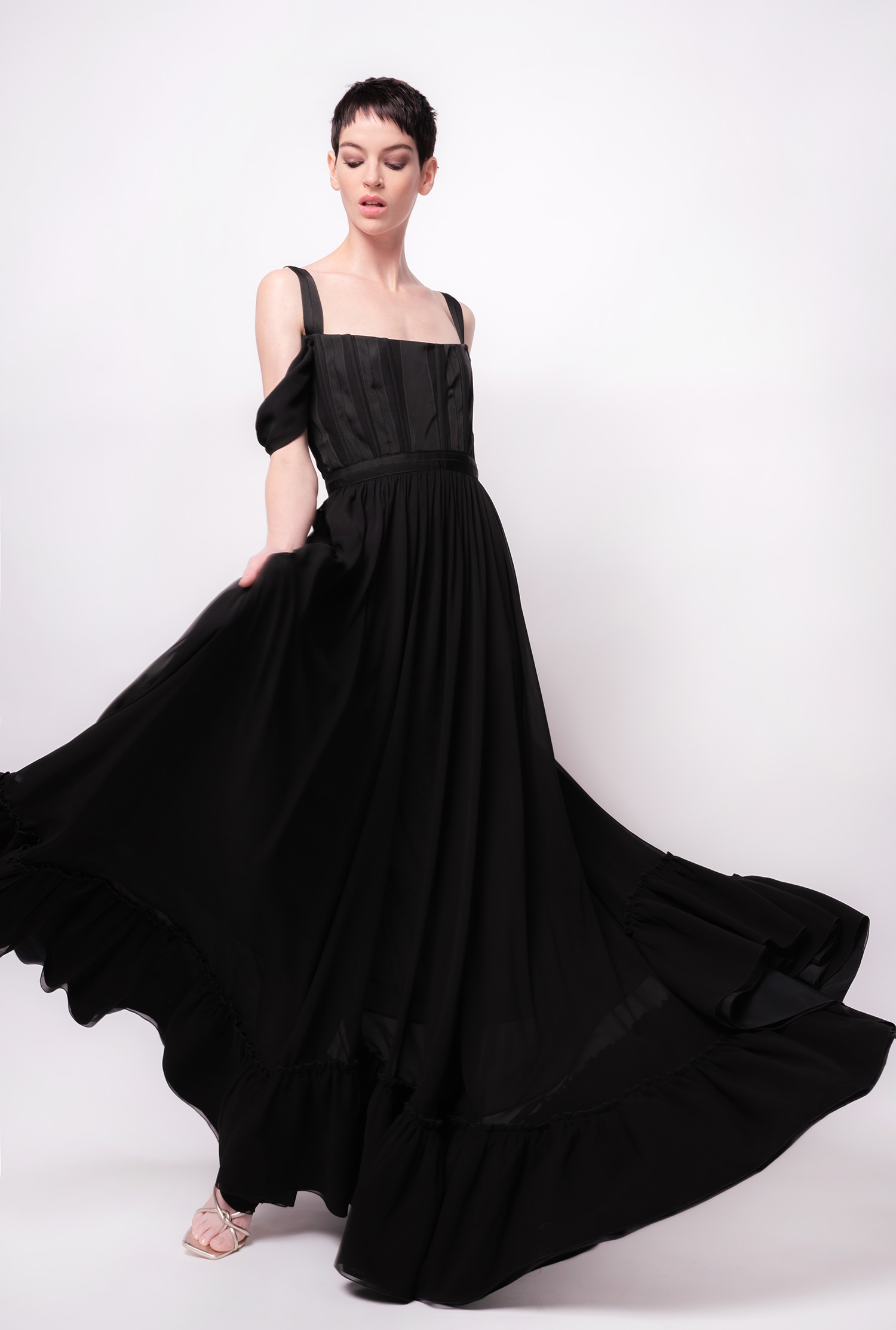 Long georgette bustier dress