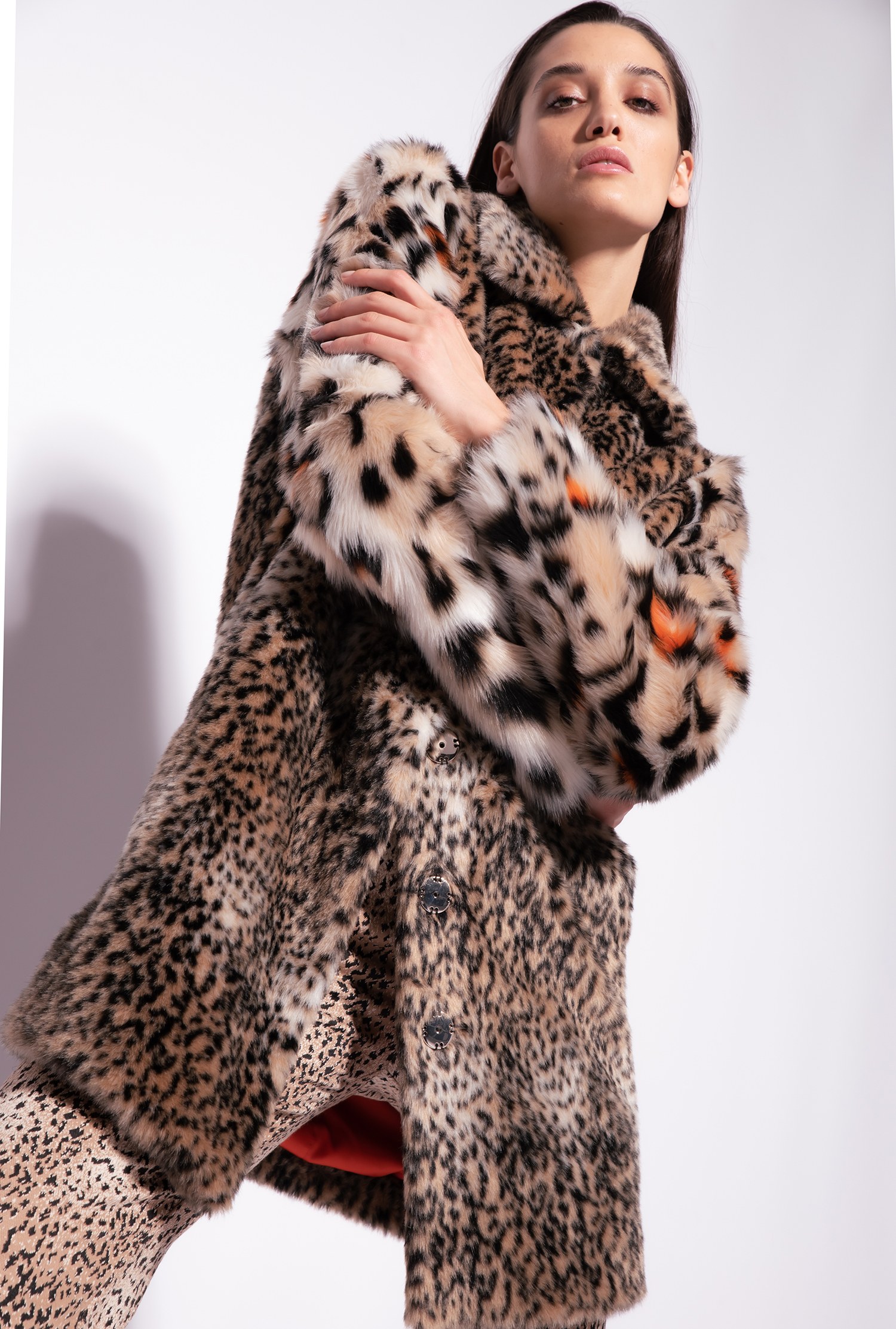 Animal-print faux-fur coat