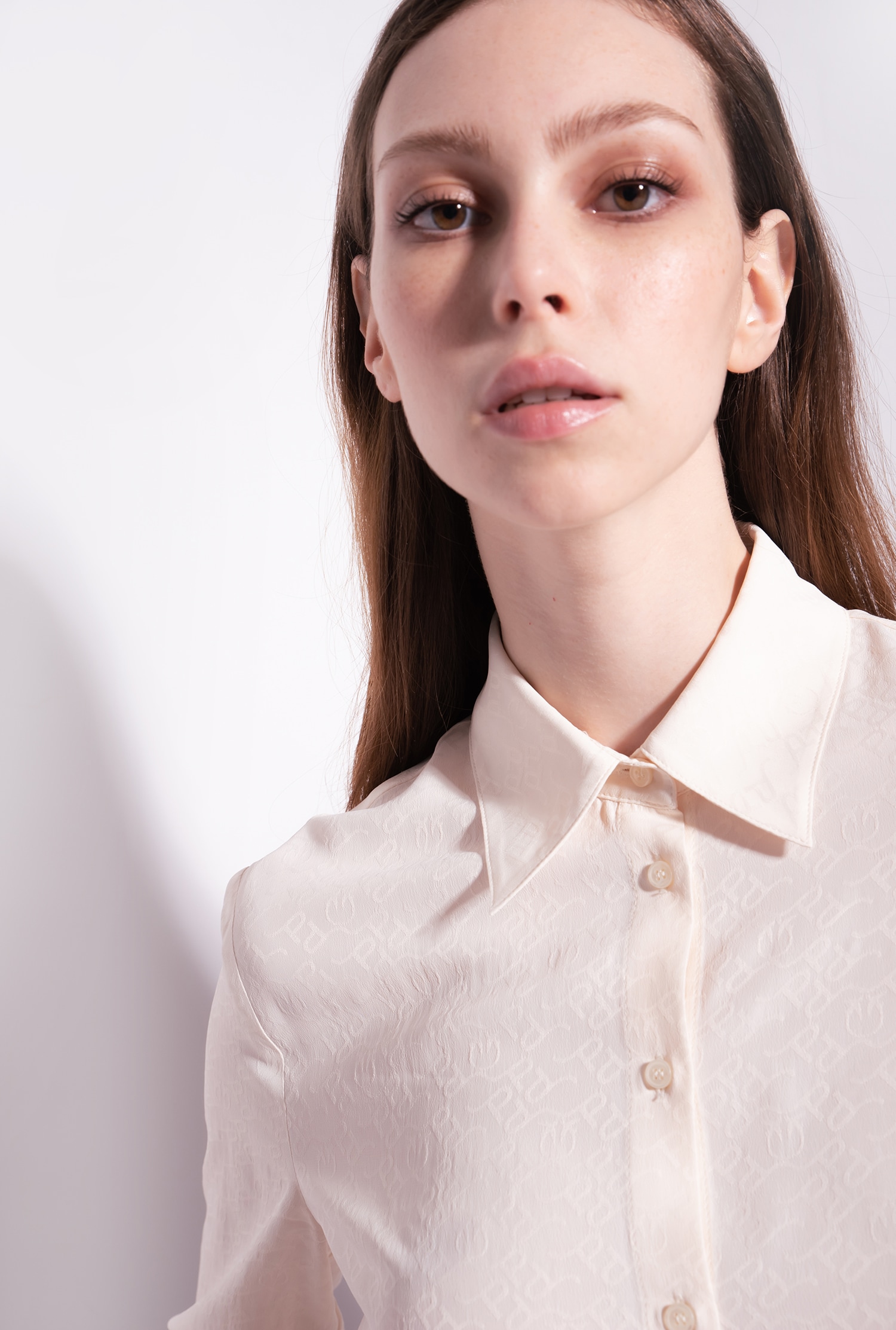 Silk-blend jacquard shirt with logo
