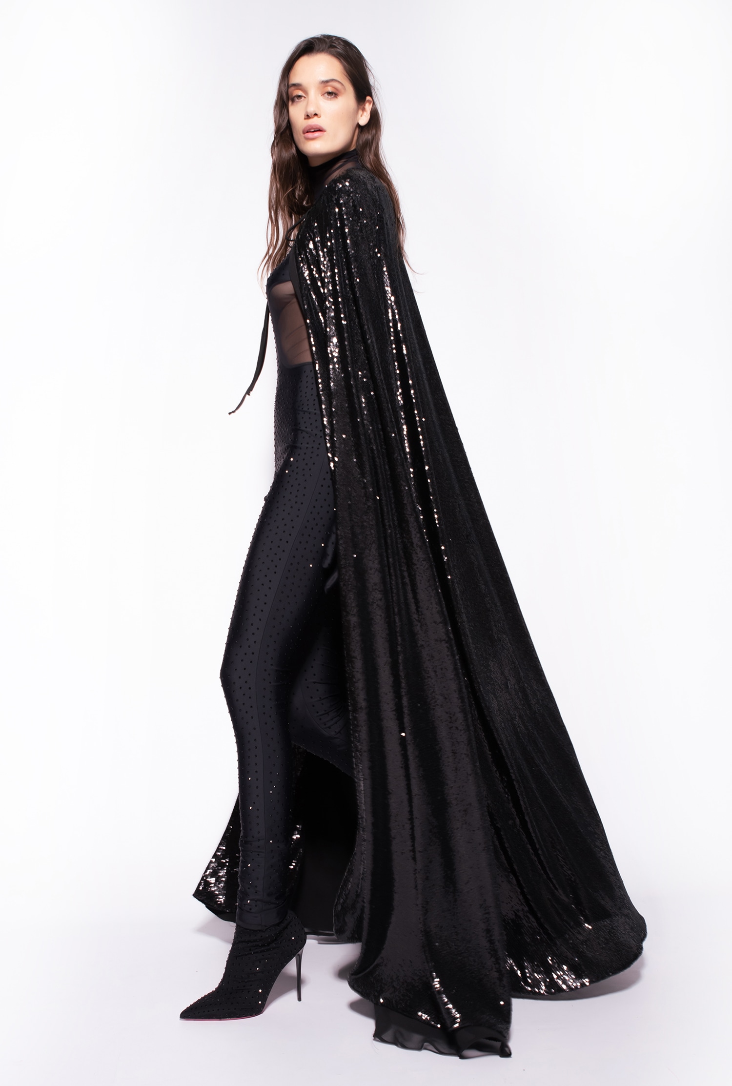 Long cape with sequins all over