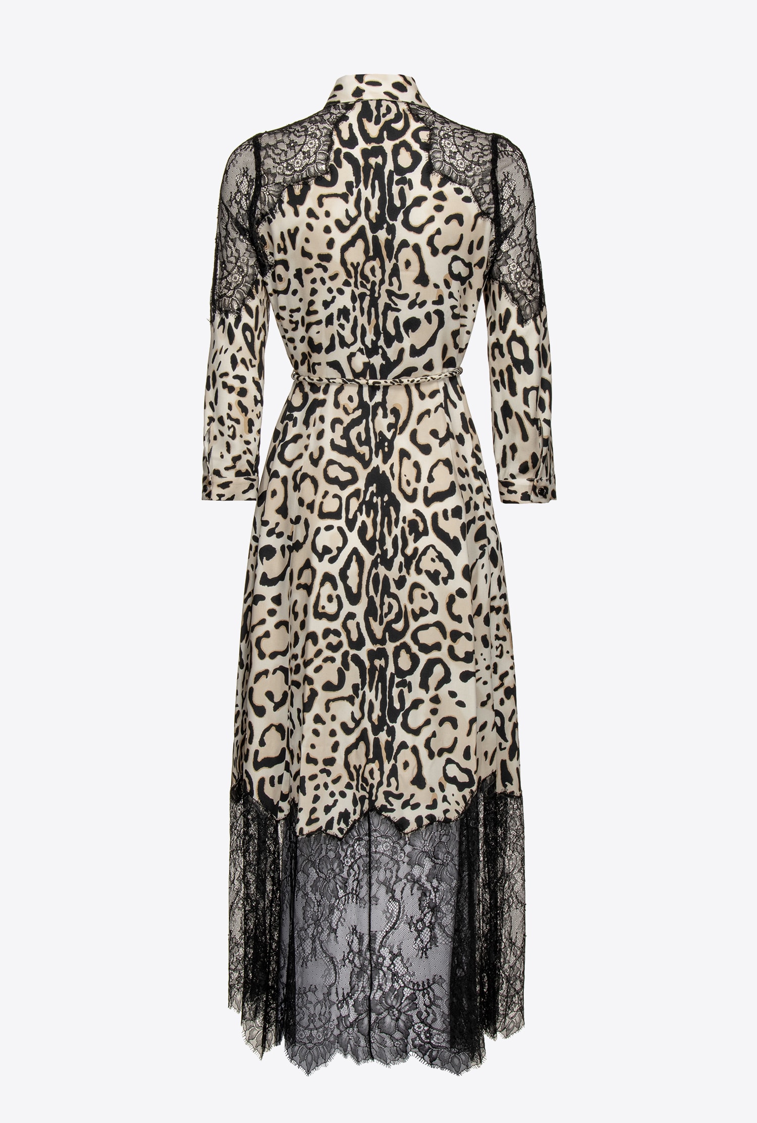 Shirt dress with animal print and lace