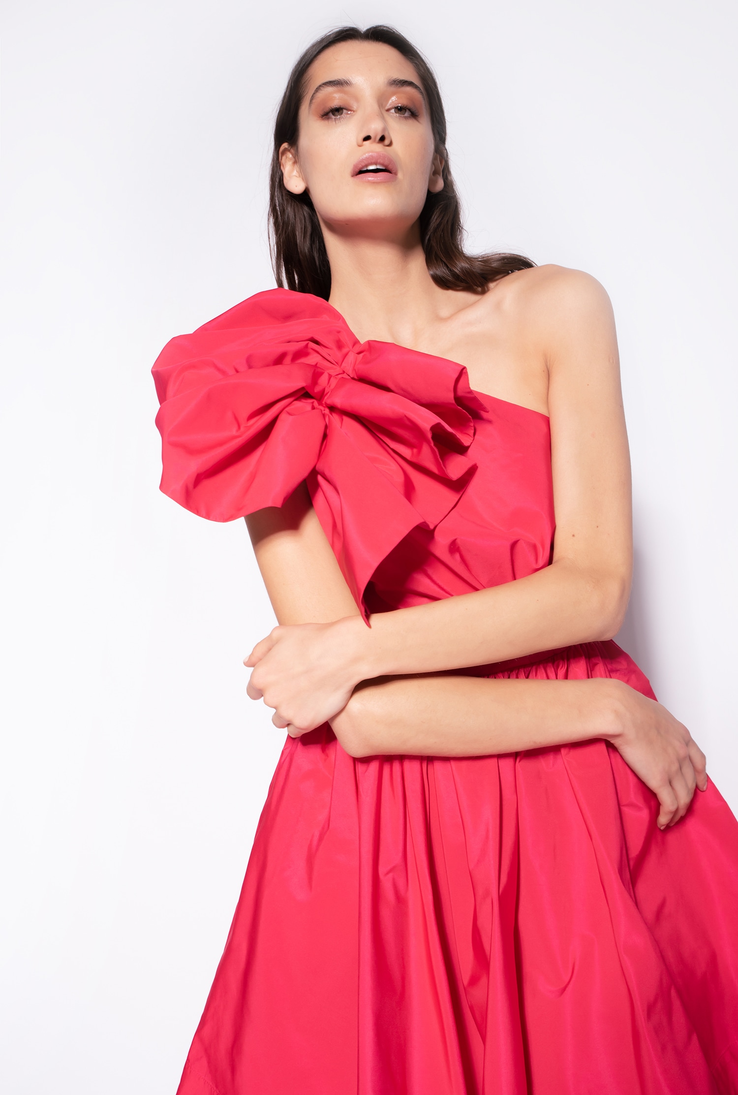 One-shoulder taffeta mini dress