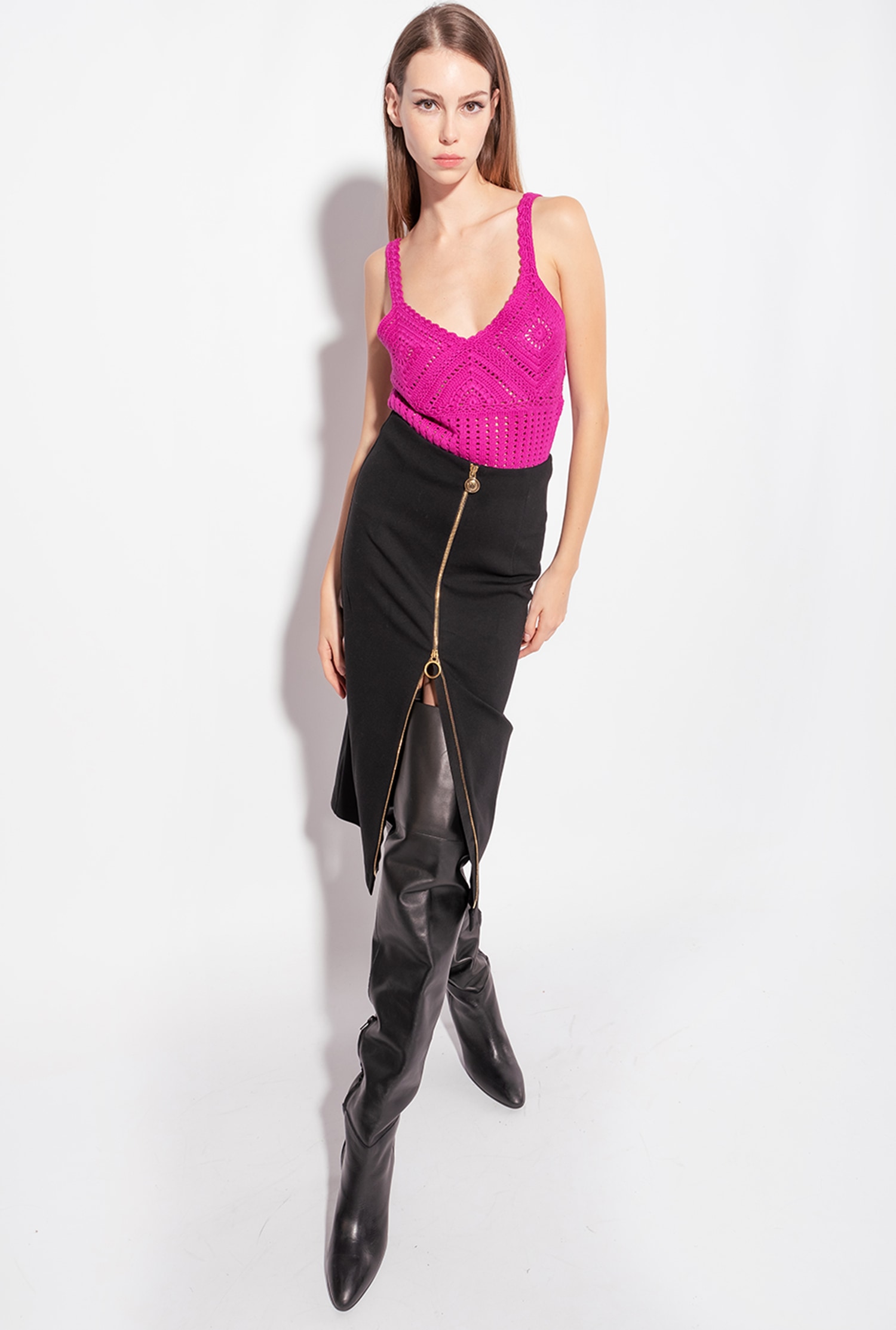 Calf-length skirt with zip