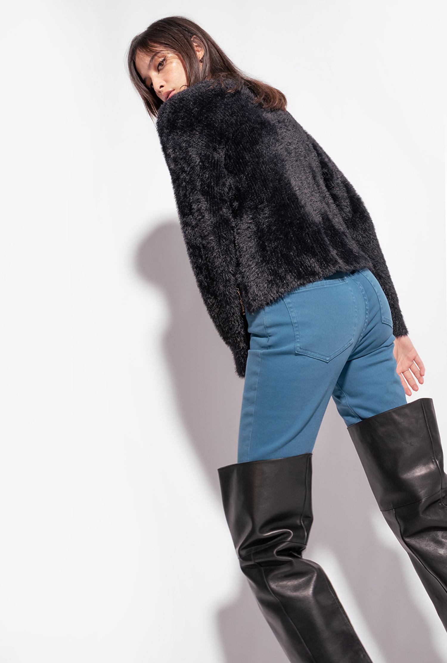 Ribbed teddy-effect pullover