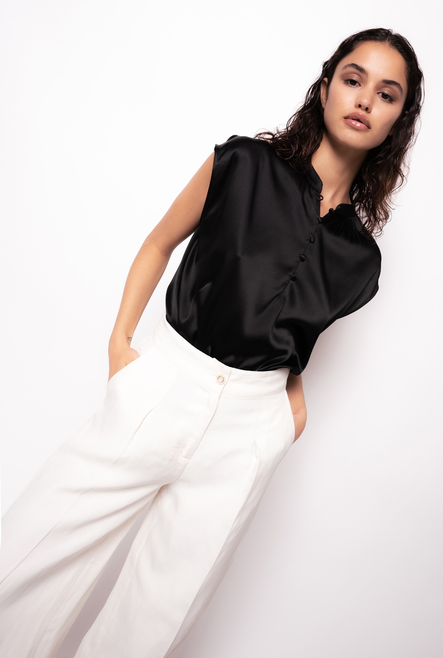 Sleeveless satin blouse