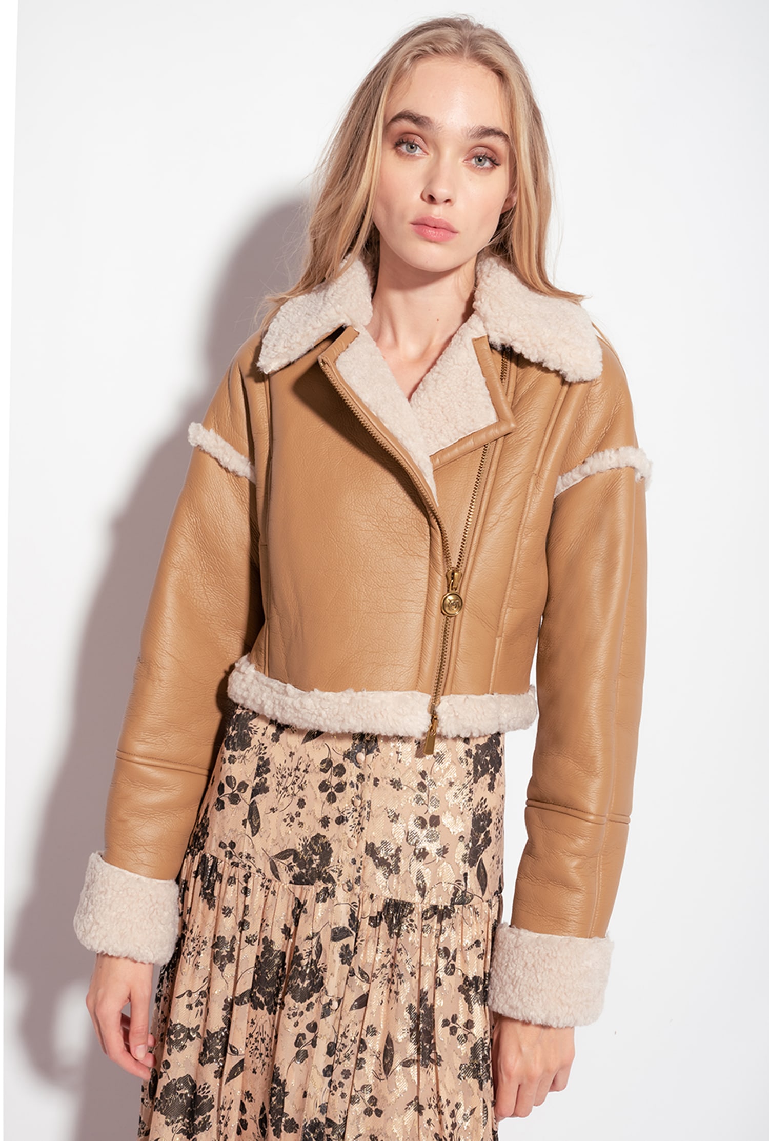 Sheepskin-effect cropped jacket