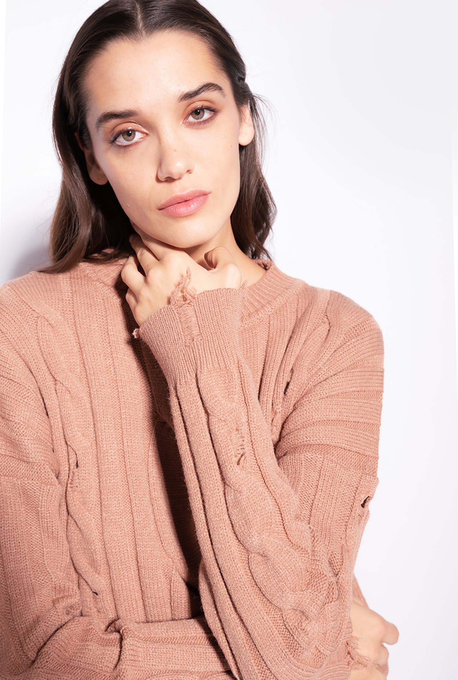 Used-look cable-knit pullover