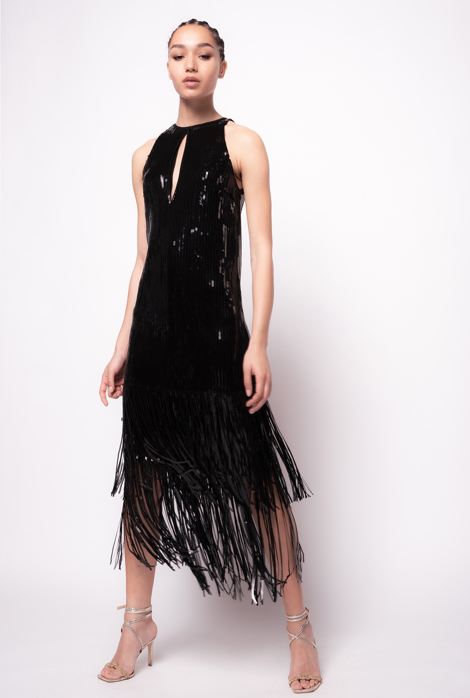 Fully sequinned dress with fringing