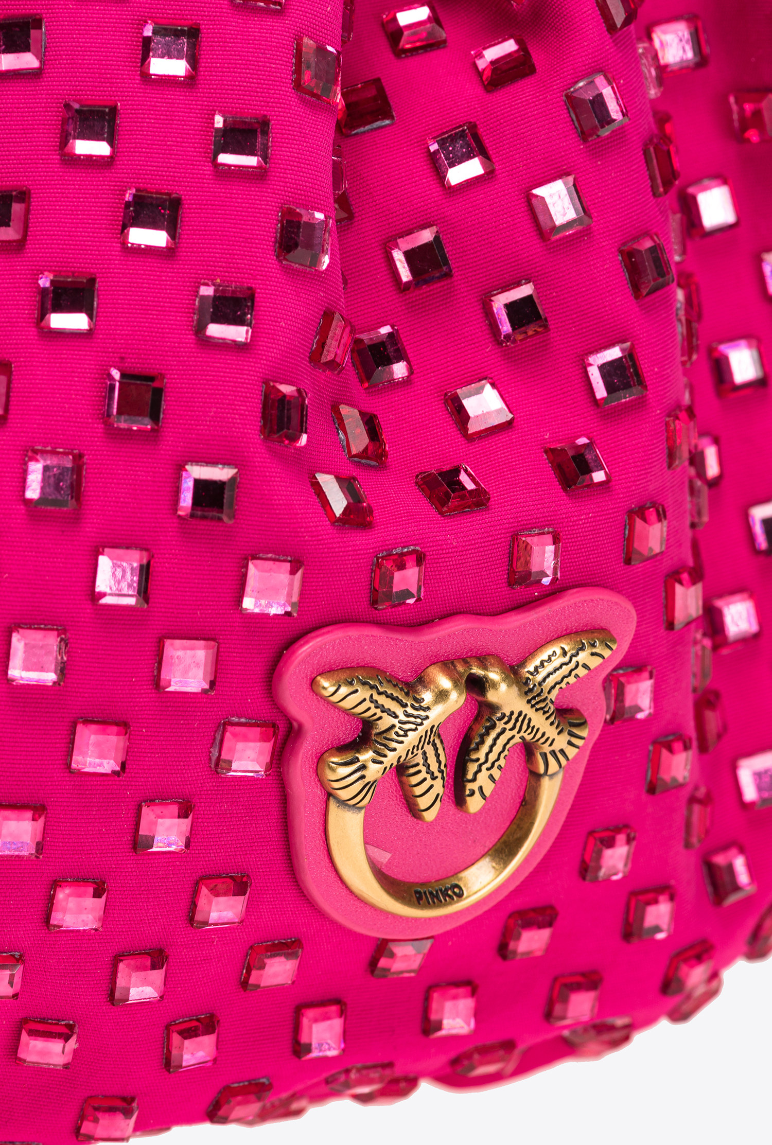 Satin mini bag with rhinestones all over