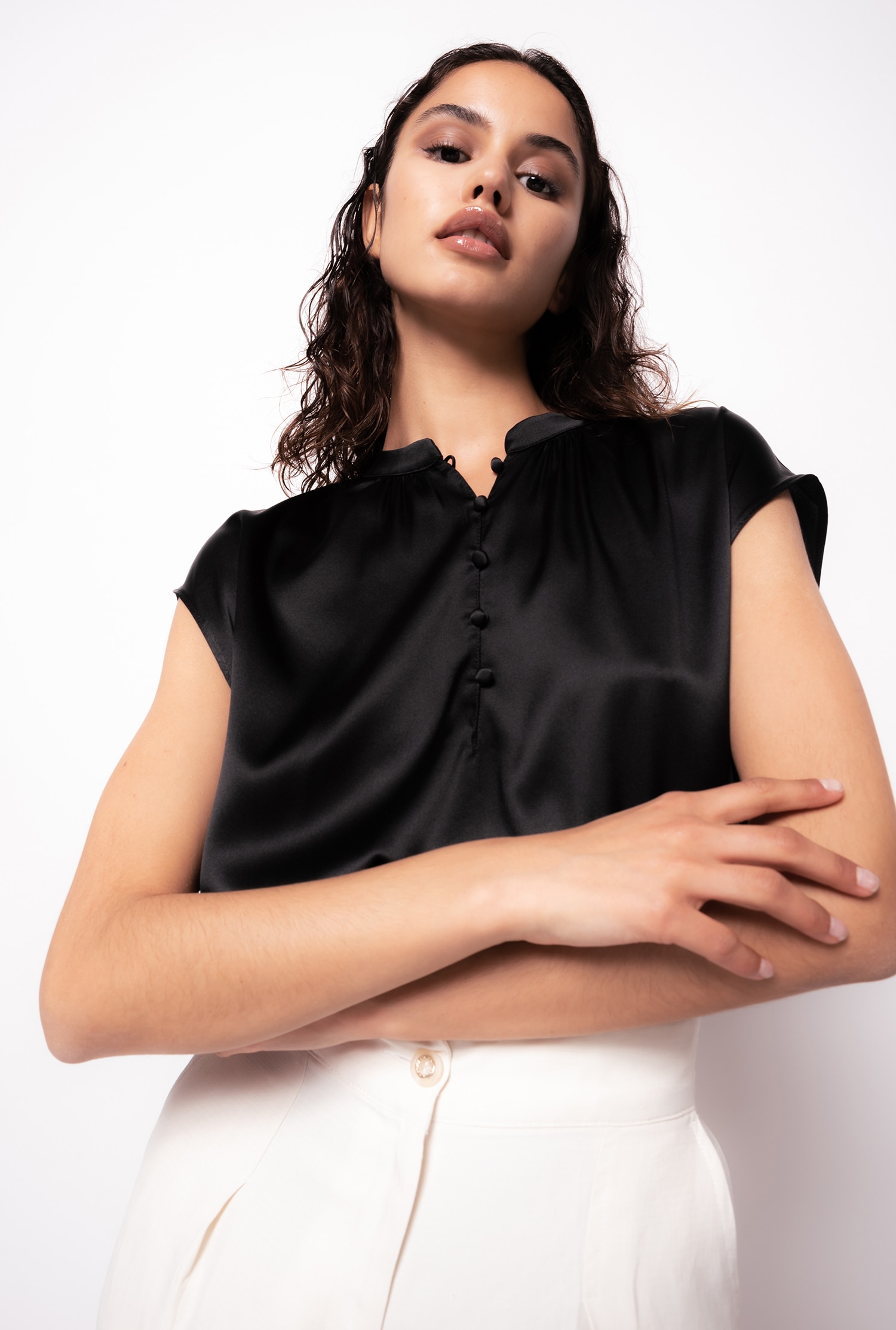 Sleeveless satin blouse