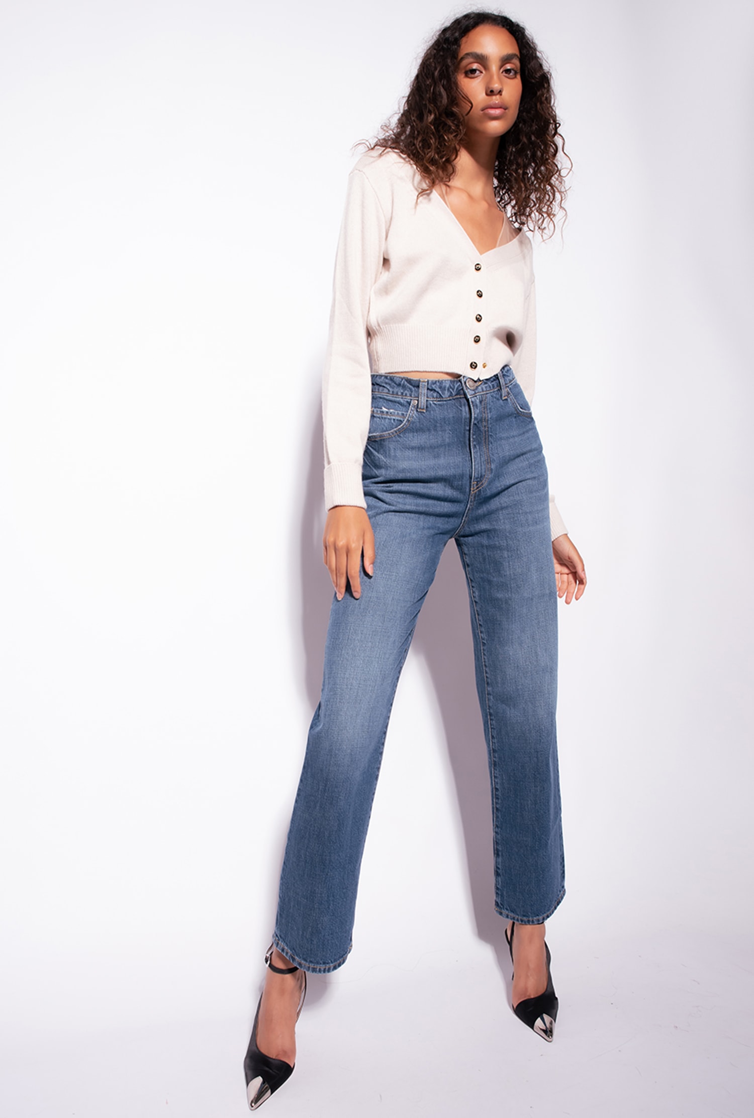 Straight-cut vintage denim jeans