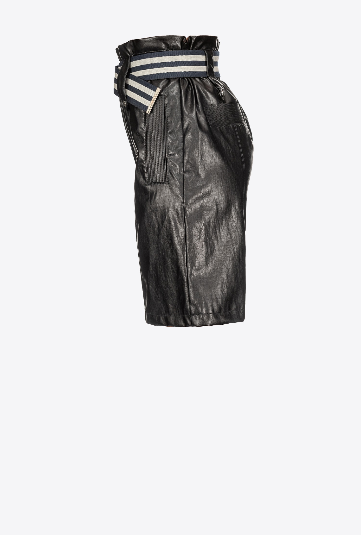 Leather-effect Bermuda shorts with striped belt