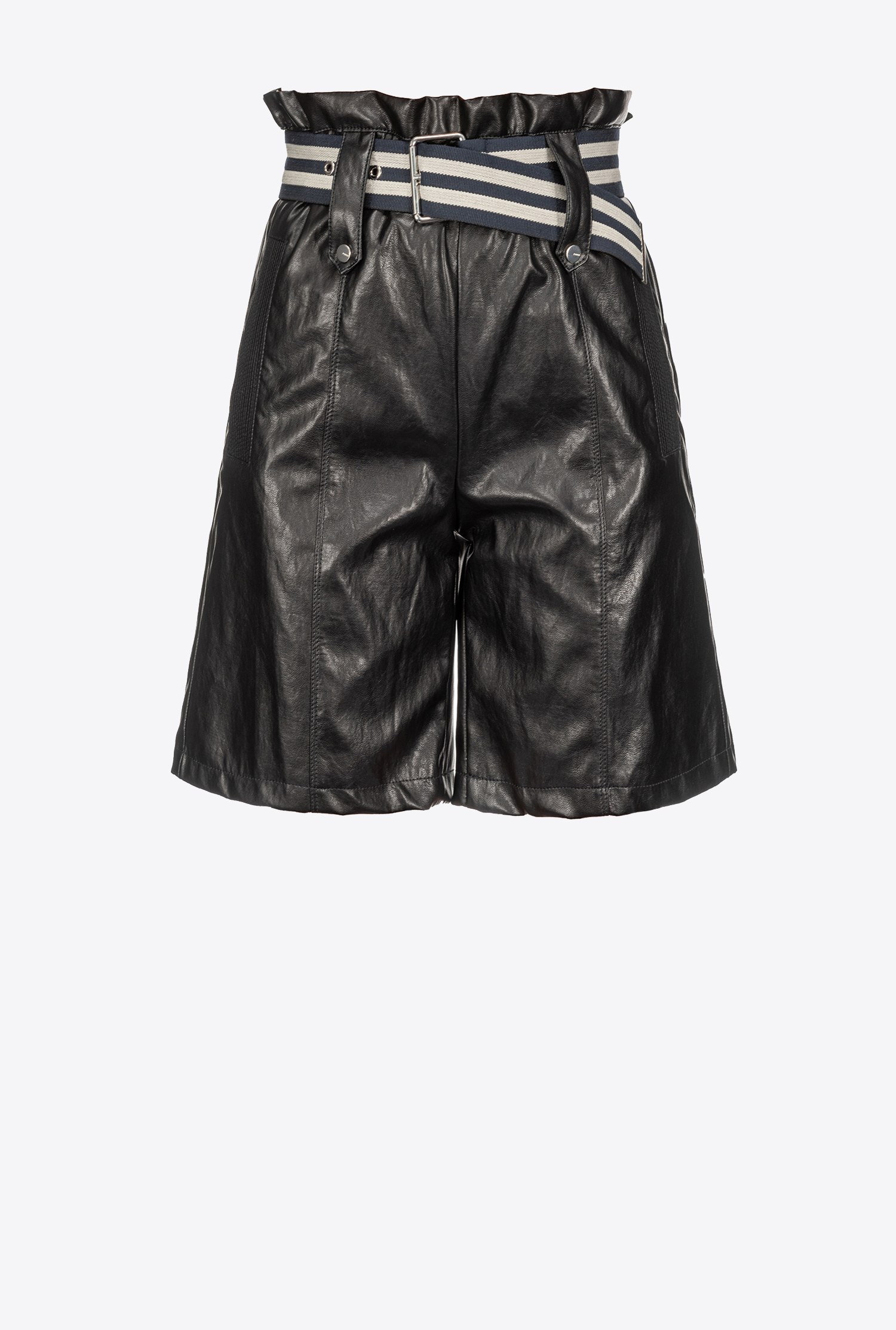 Leather-effect Bermuda shorts with striped belt