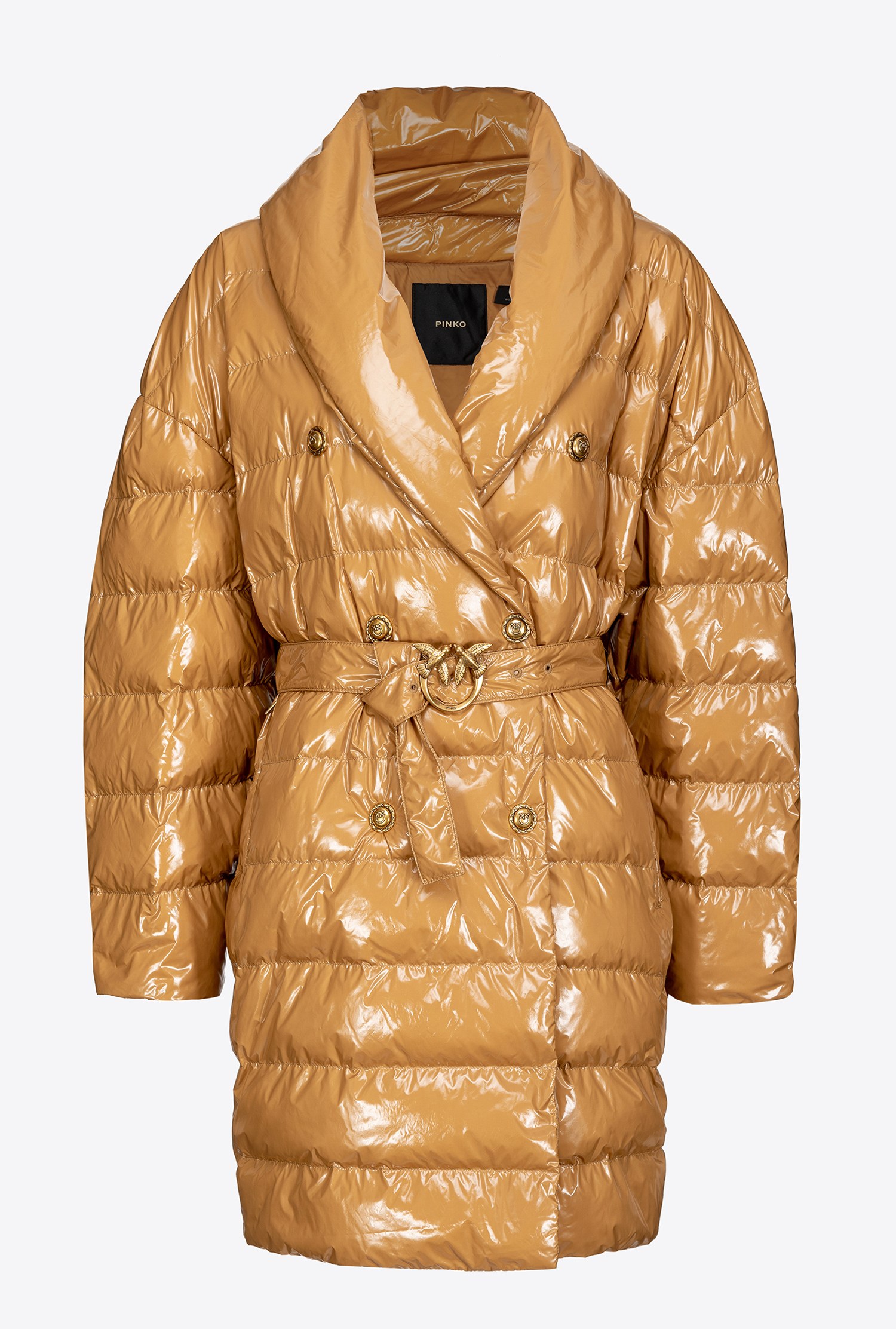 Padded crystal nylon double-breasted jacket