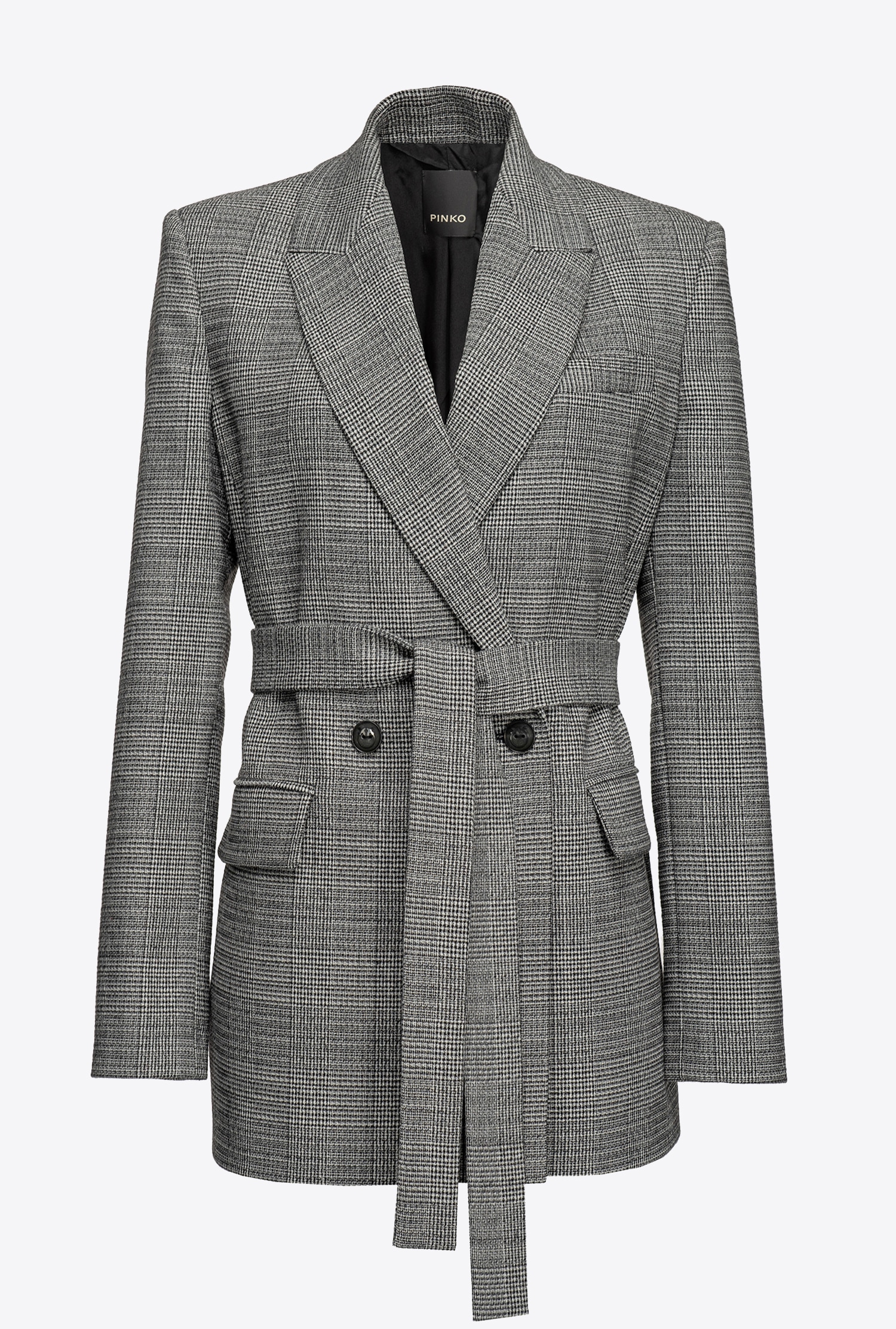 Belted blazer with textured check