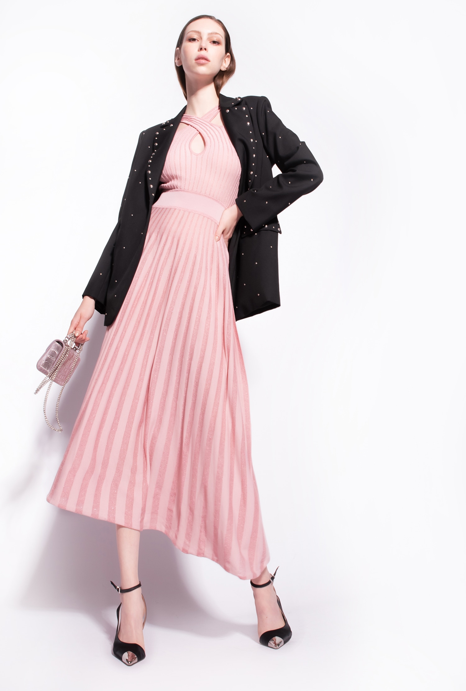 Two-tone knit midi dress