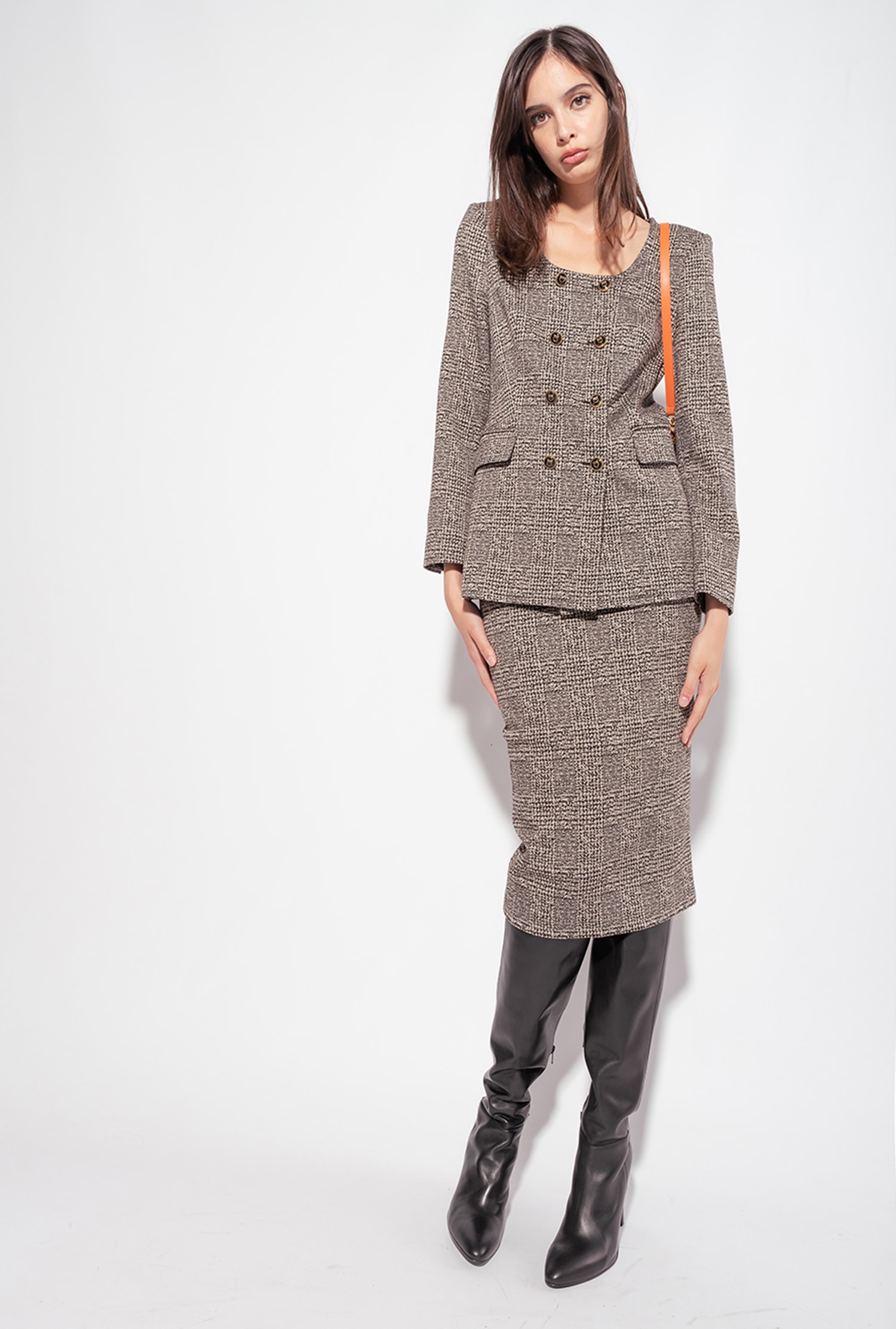 Feminine double-breasted check jacket