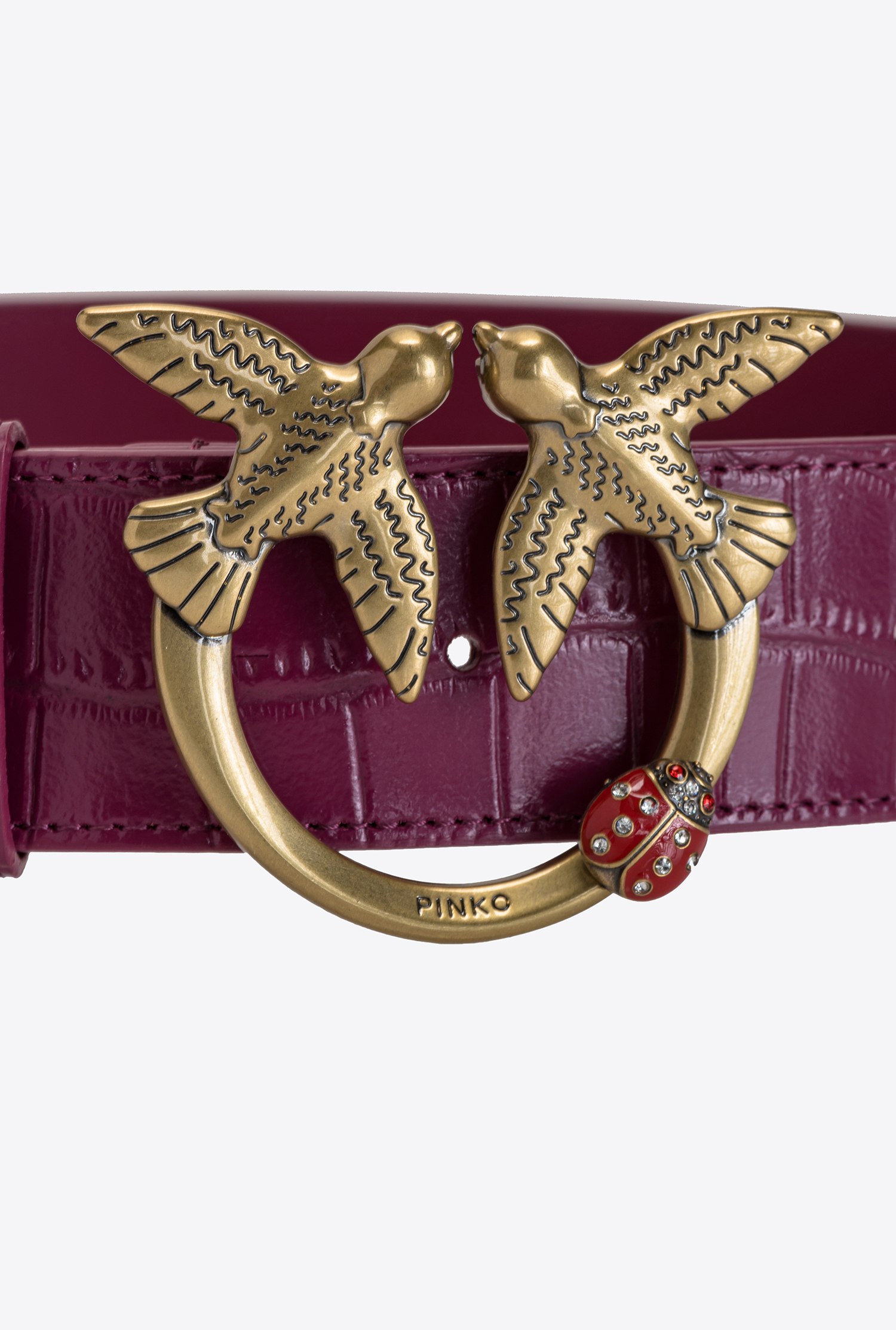 Crocodile-print leather Love Birds belt with jewel