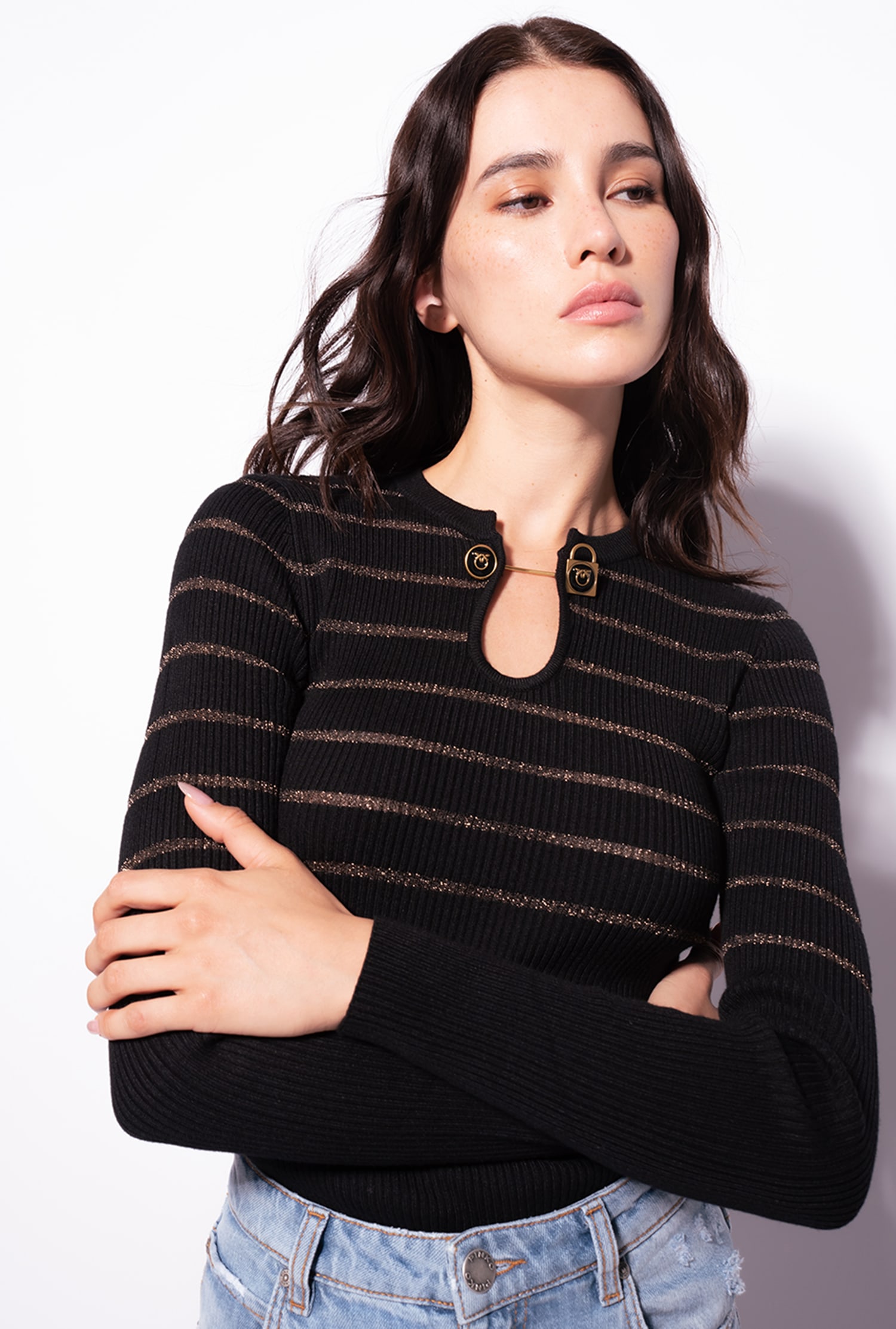 Long-sleeved lurex striped sweater