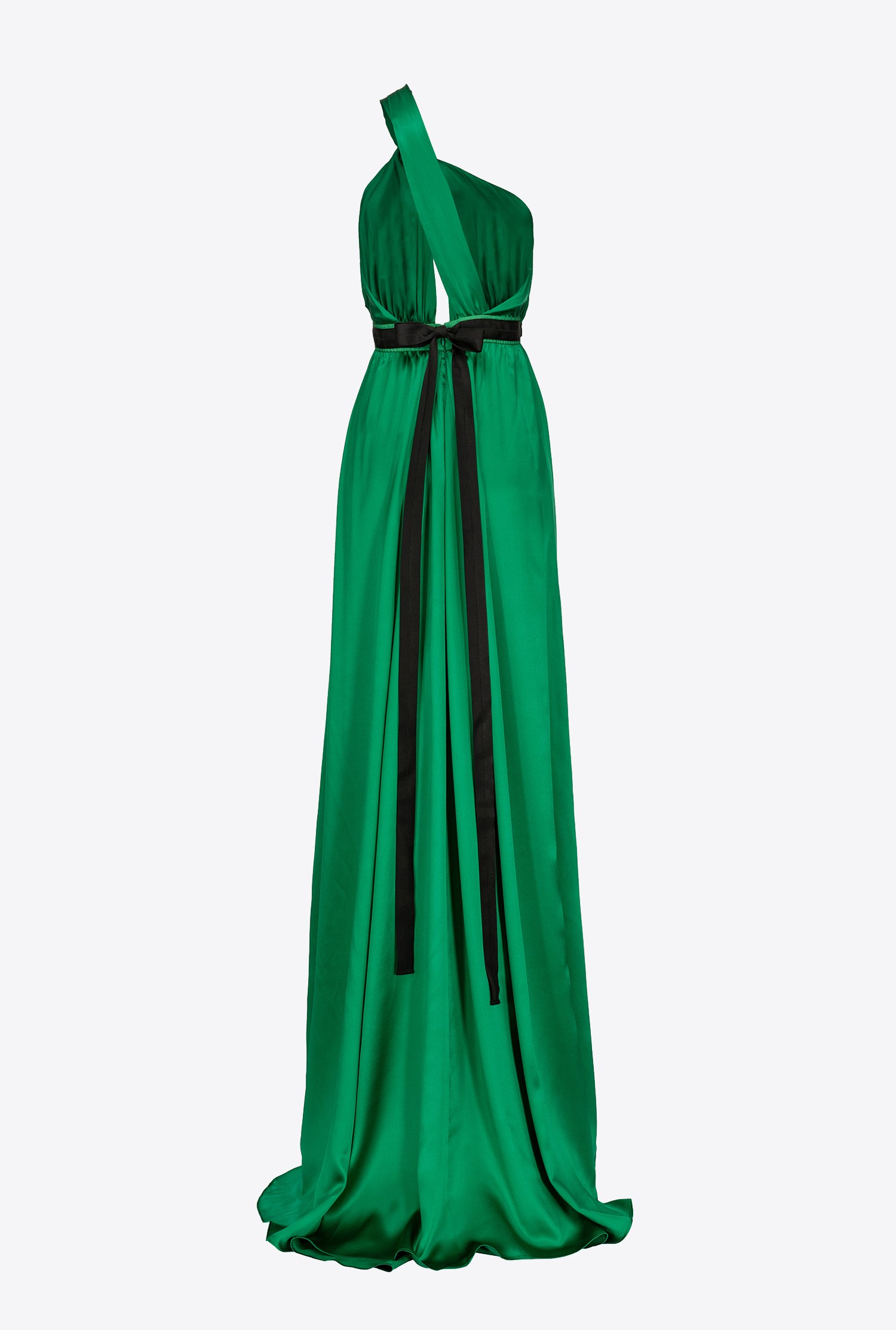 Long, one-shoulder satin dress