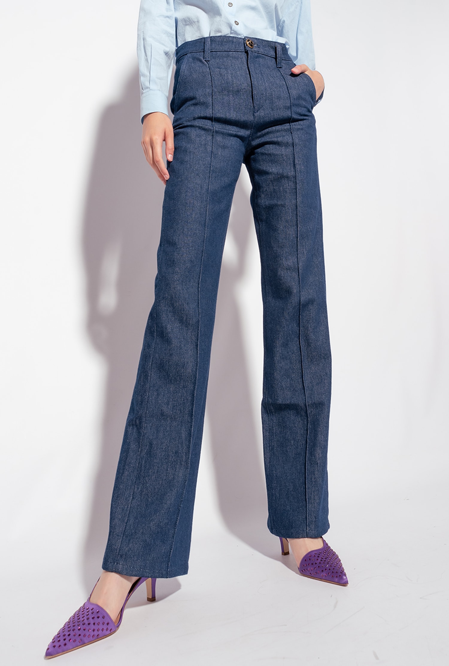Flared flat-wash denim jeans