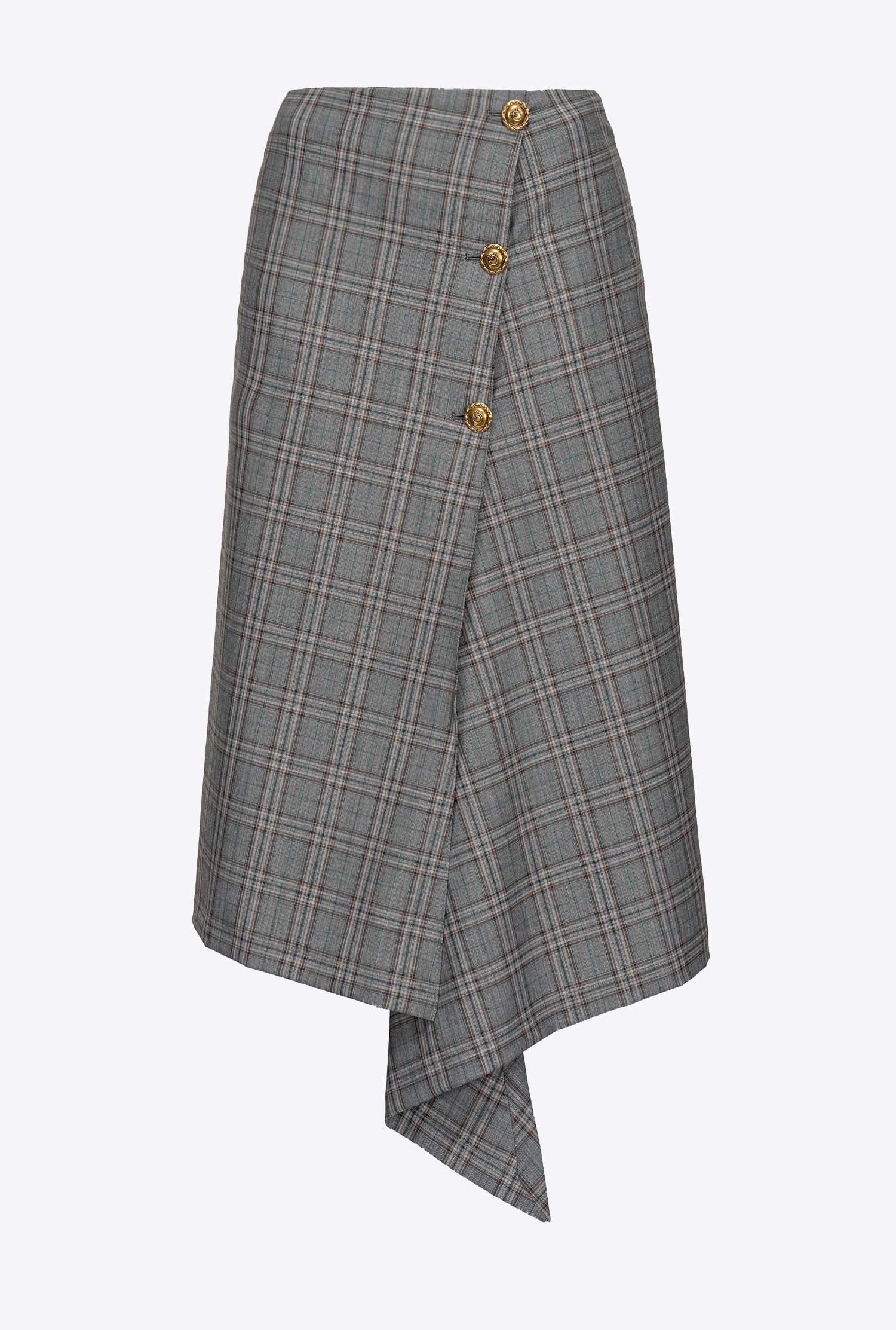 Calf-length check skirt
