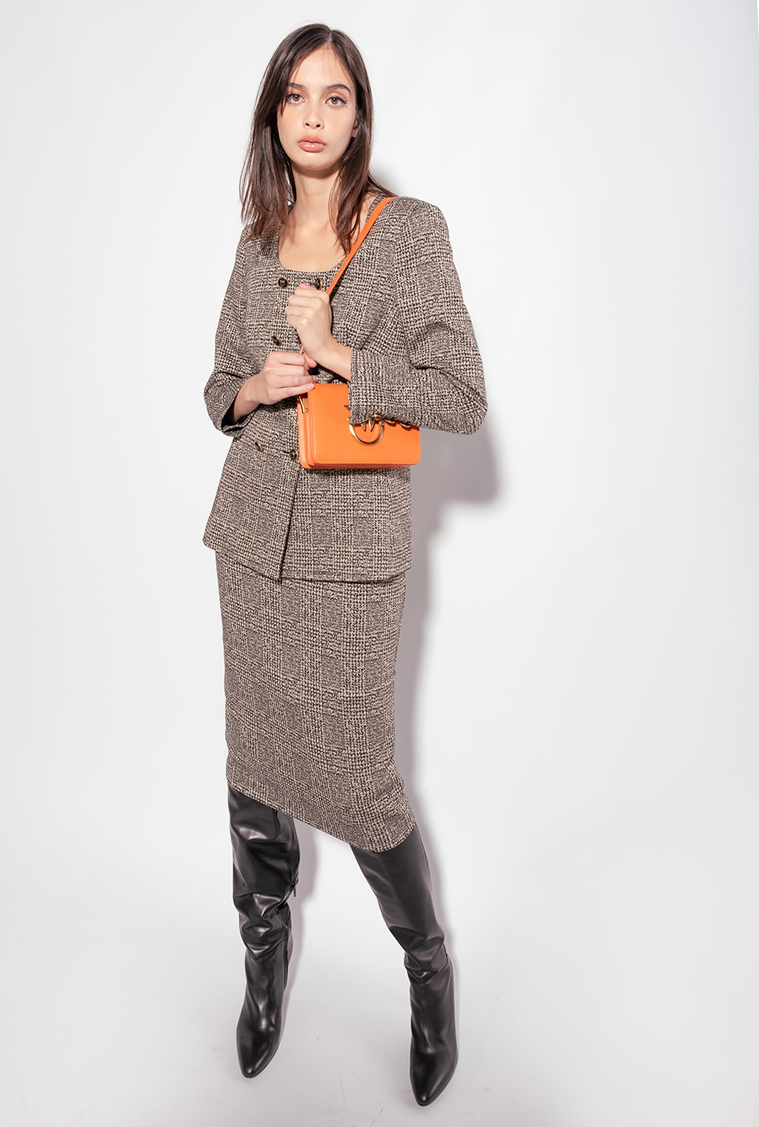 Feminine double-breasted check jacket