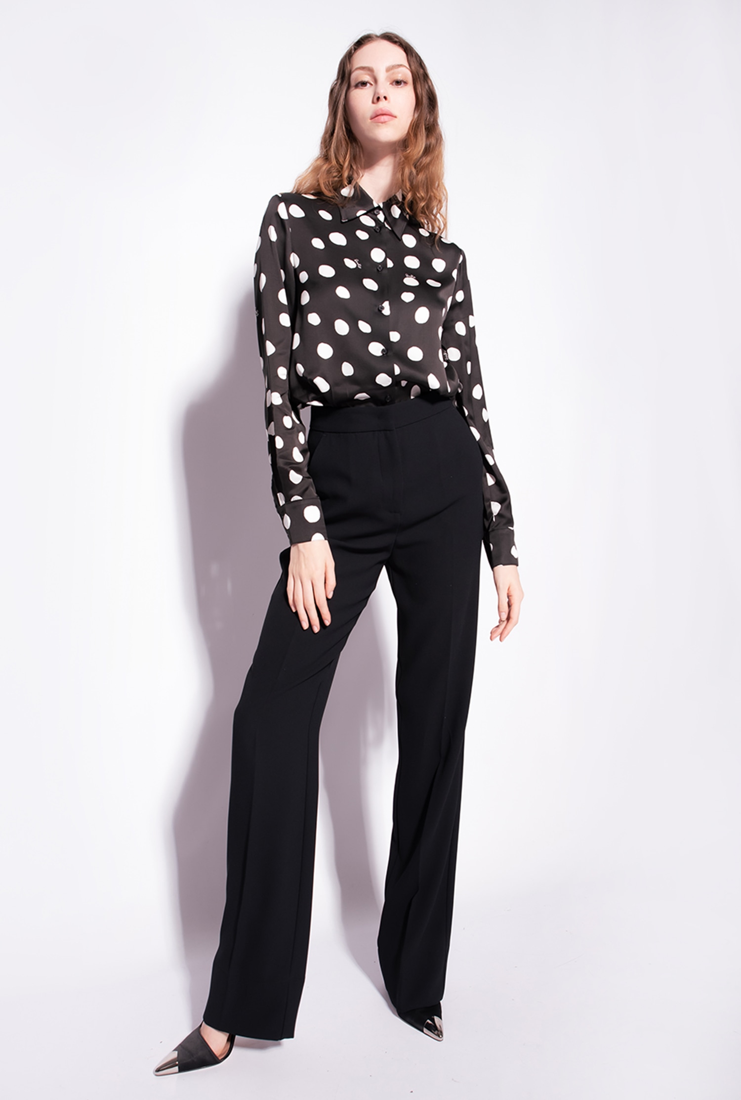 Flared poly crepe trousers