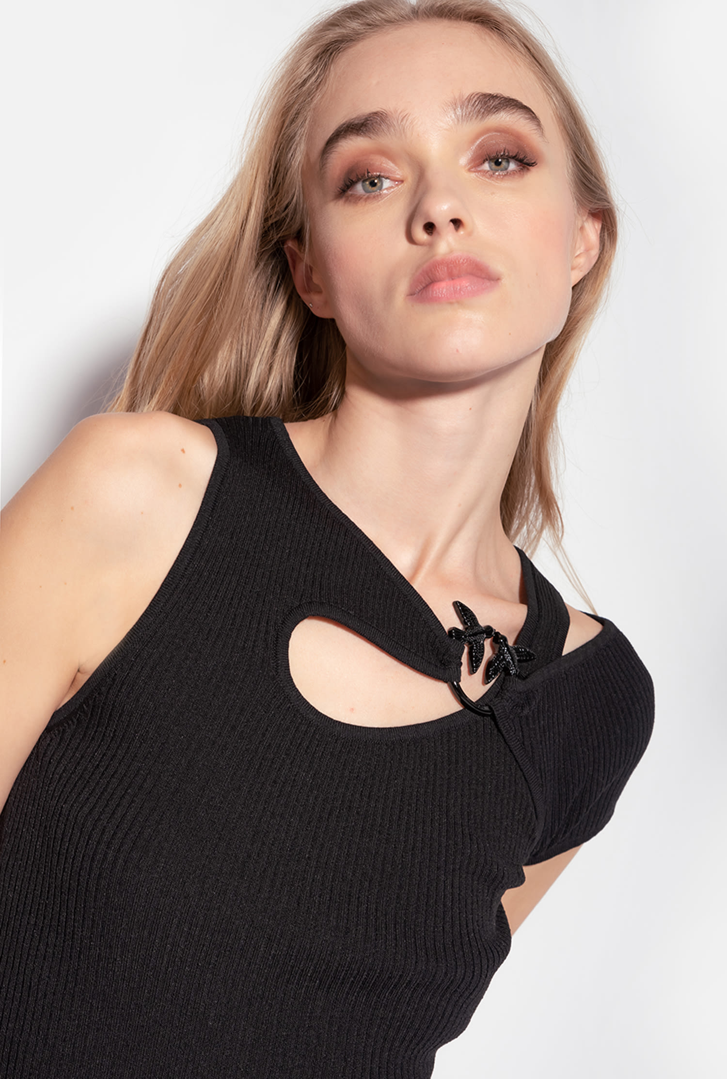 Knit one-shoulder dress with Love Birds detail