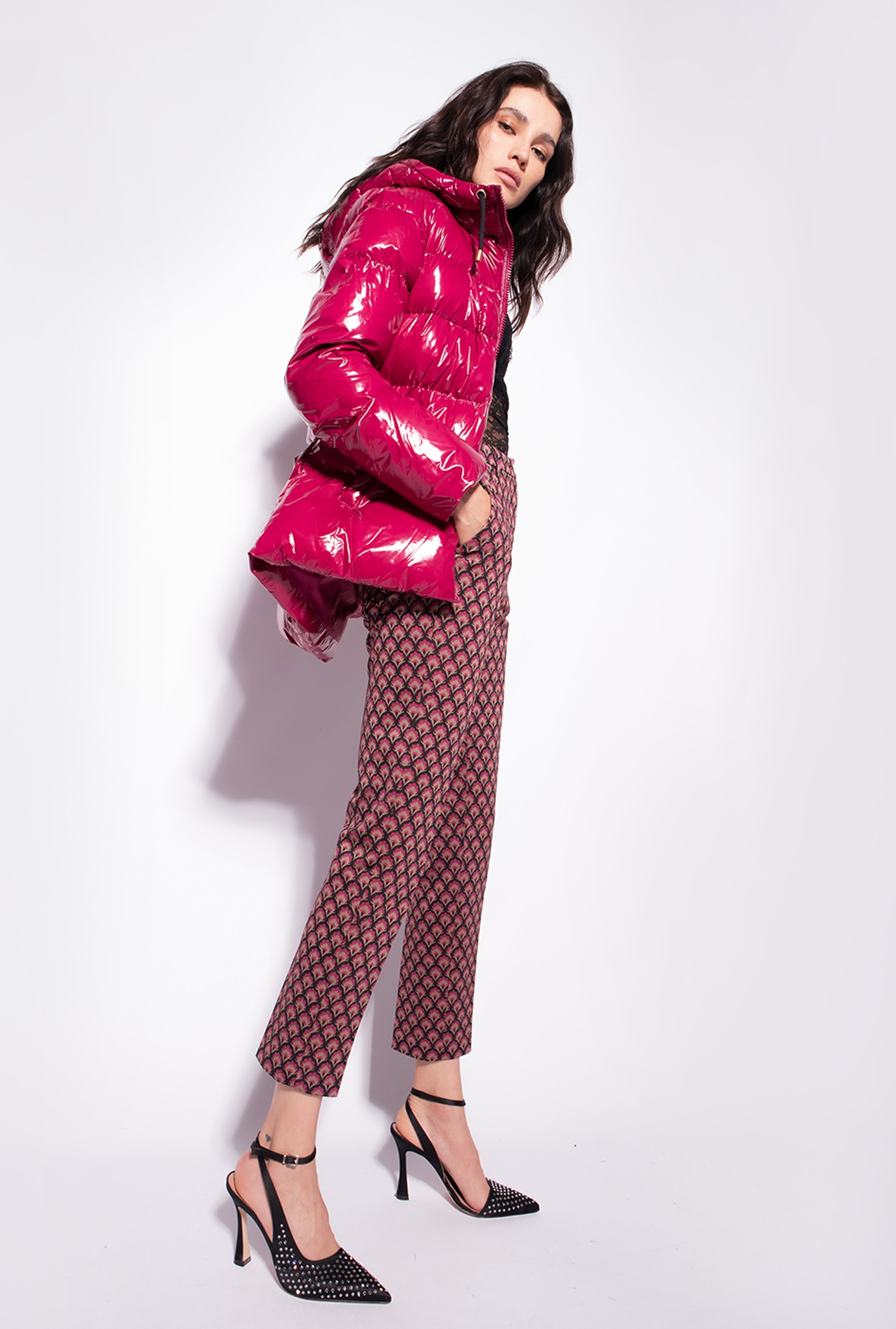 Crystal nylon pea jacket