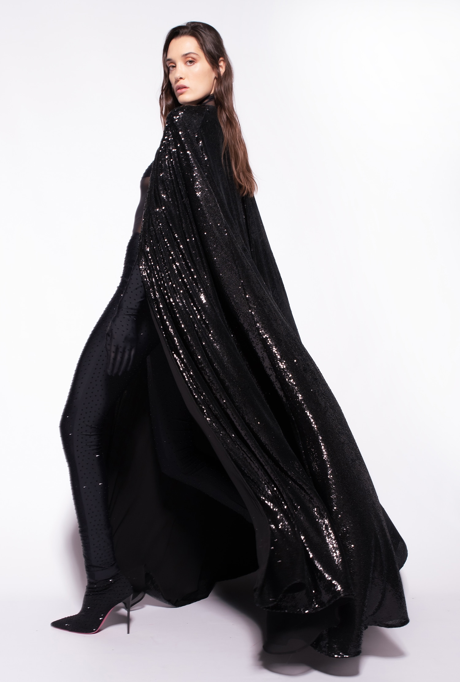 Long cape with sequins all over