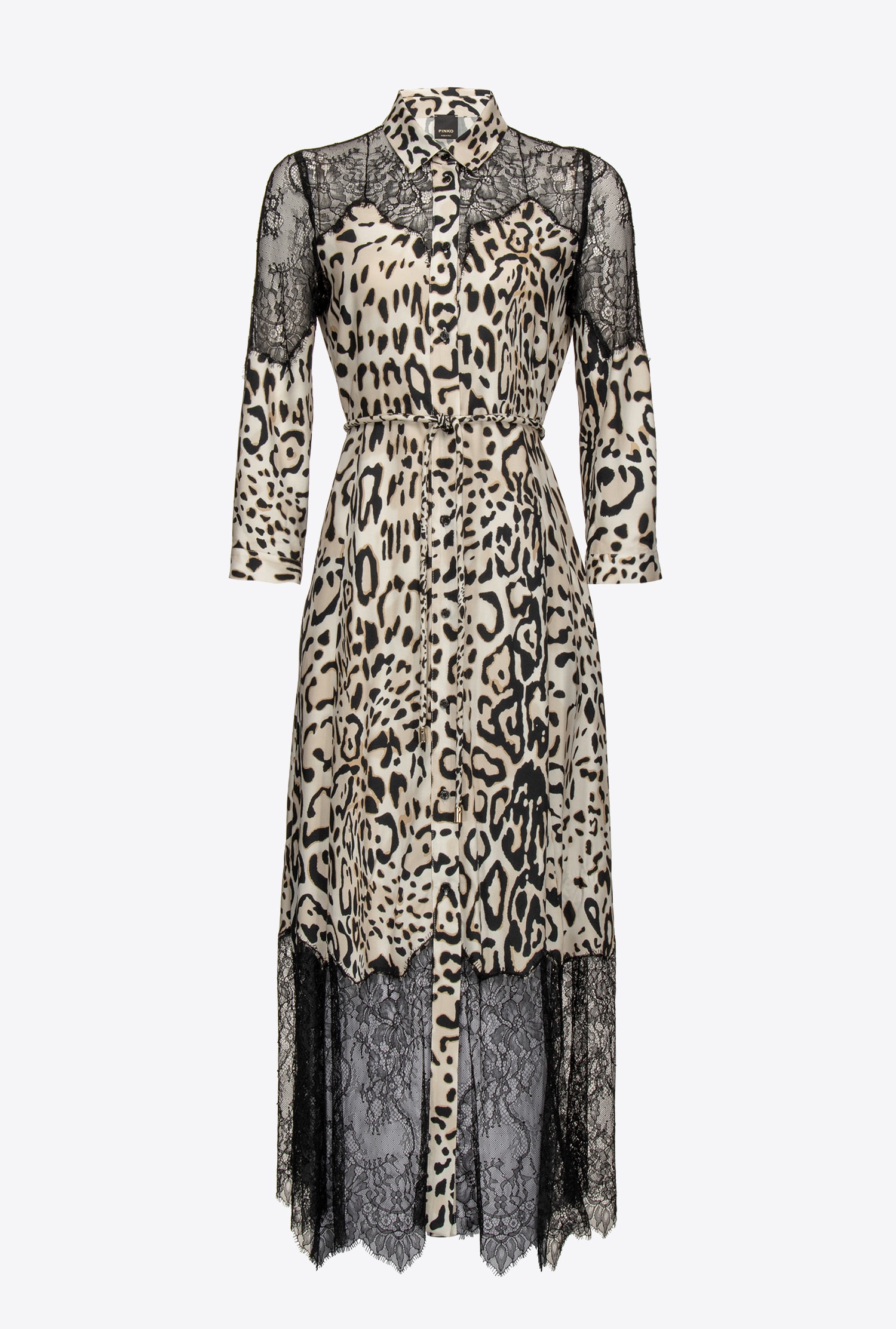 Shirt dress with animal print and lace
