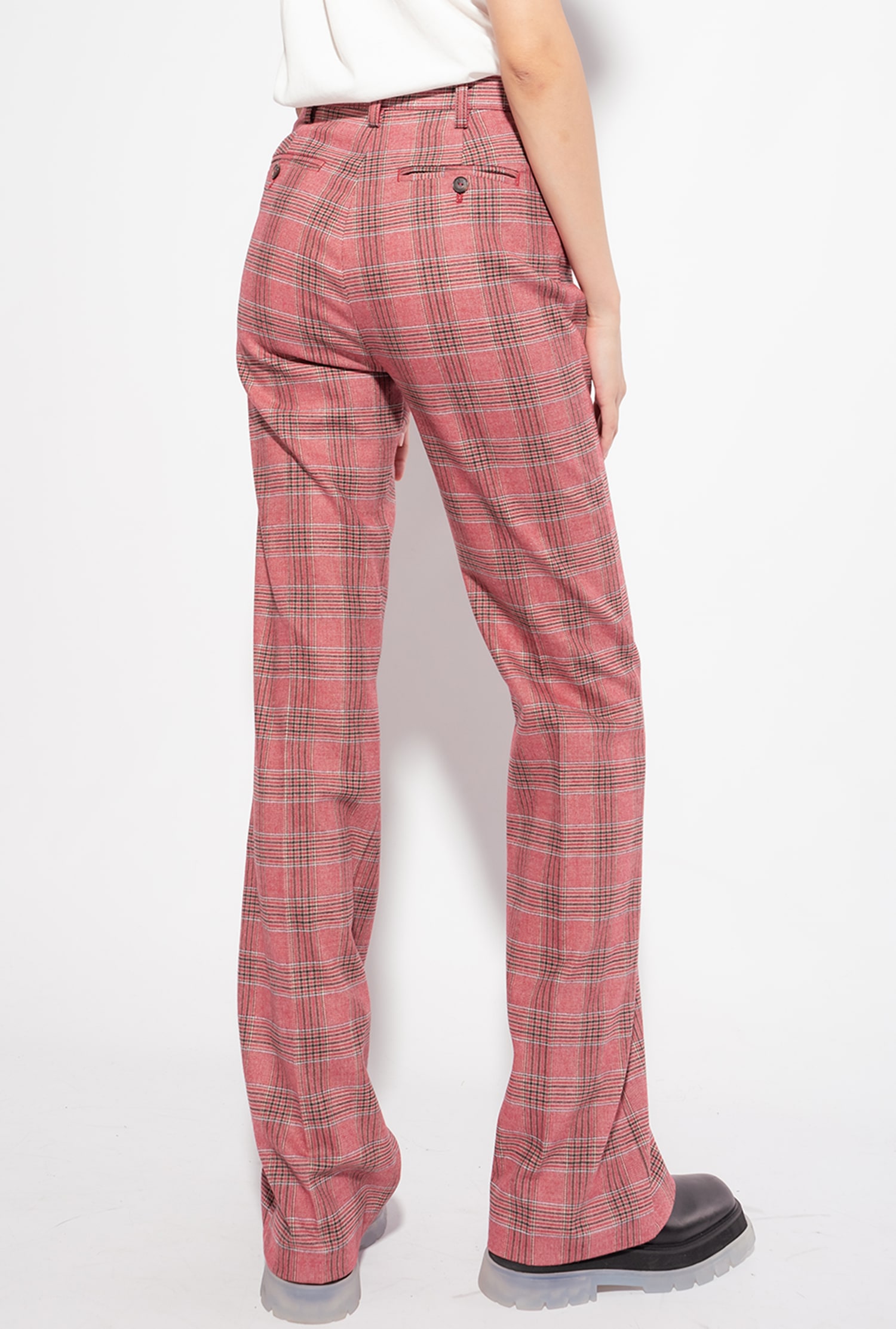 Flared Prince-of-Wales flannel trousers