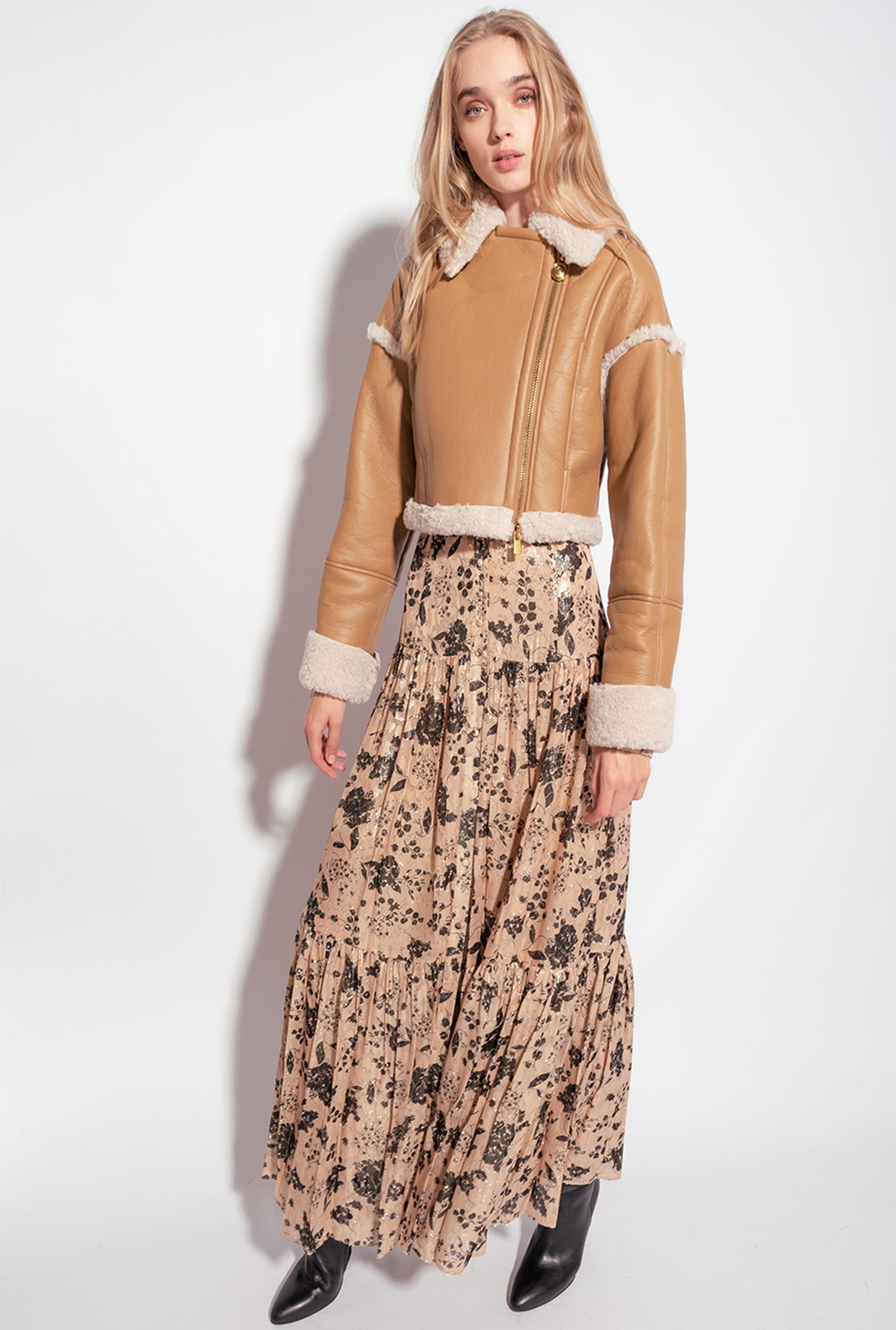 Sheepskin-effect cropped jacket