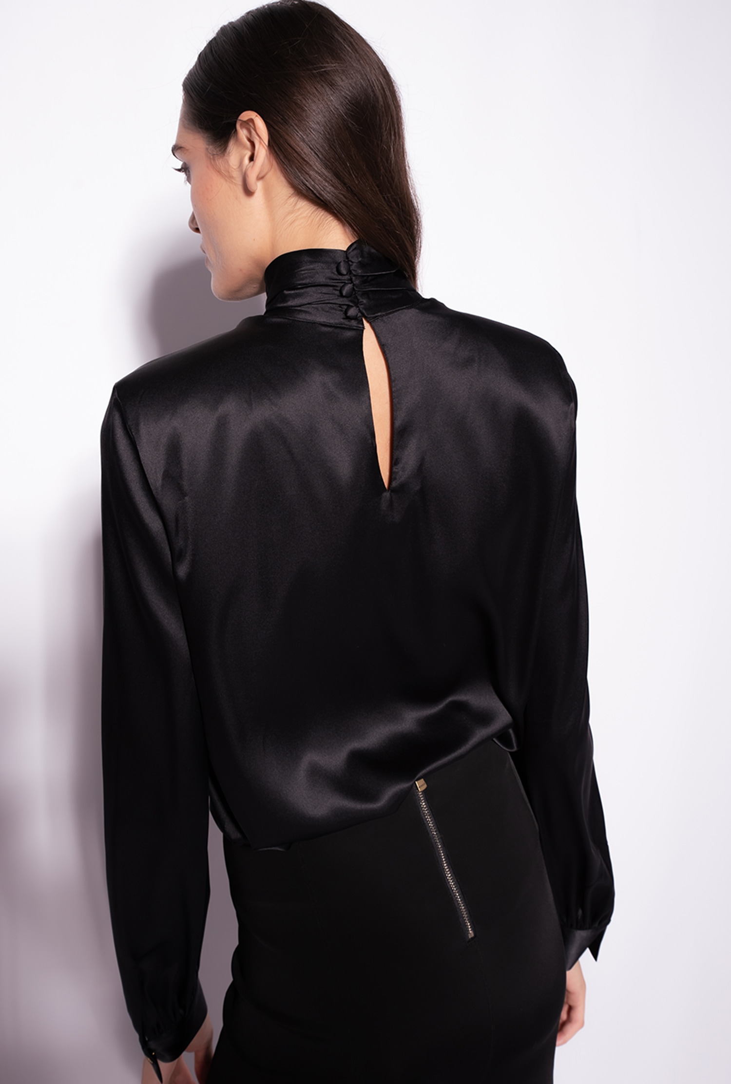Stretch satin turtleneck blouse