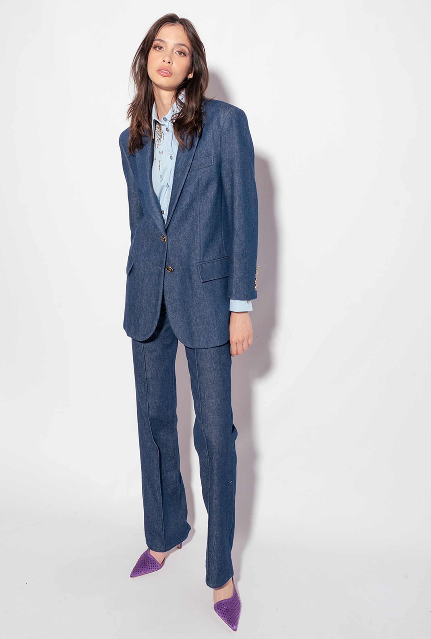 Flat-wash denim blazer